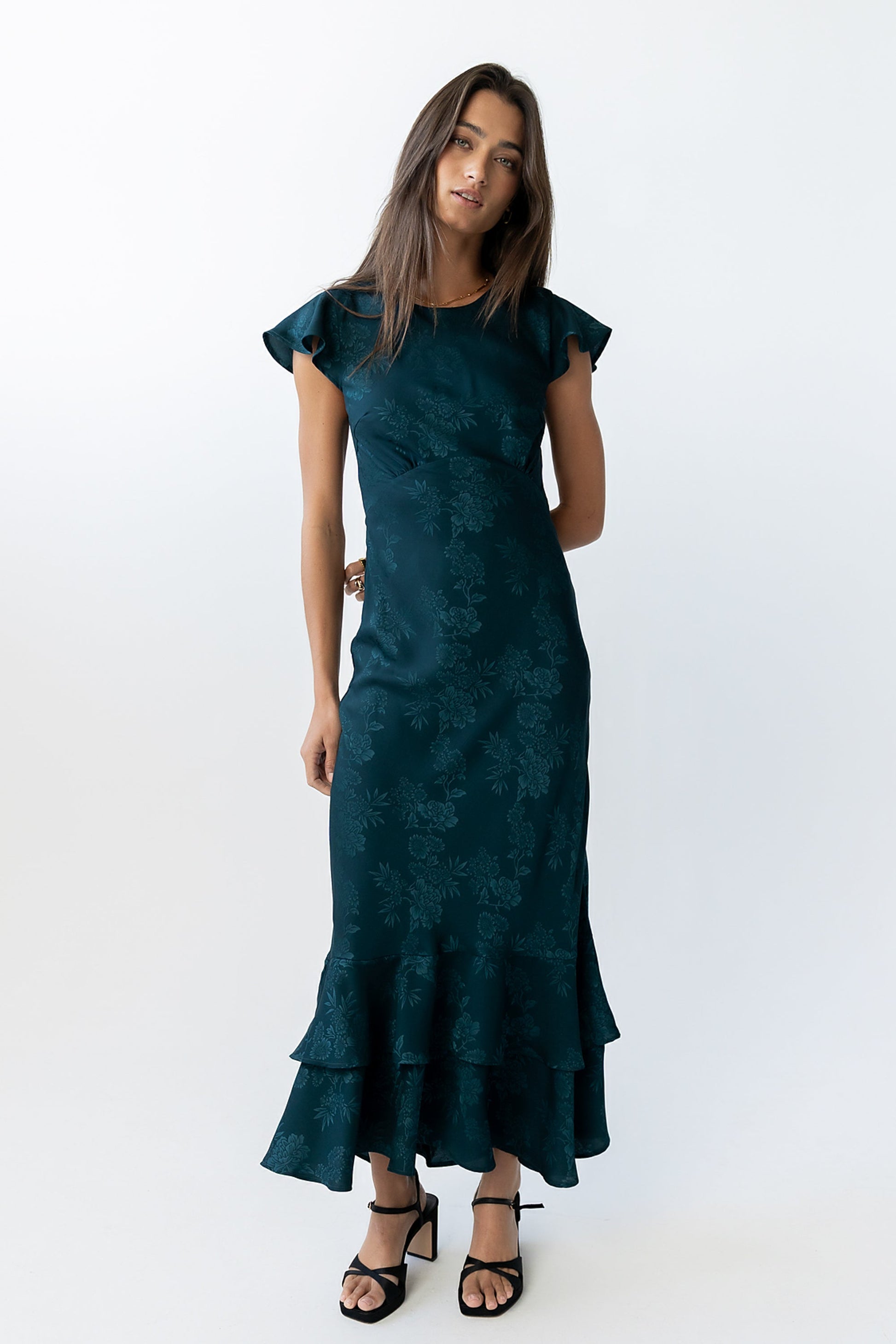 Mateo Floral Maxi Dress Teal 1