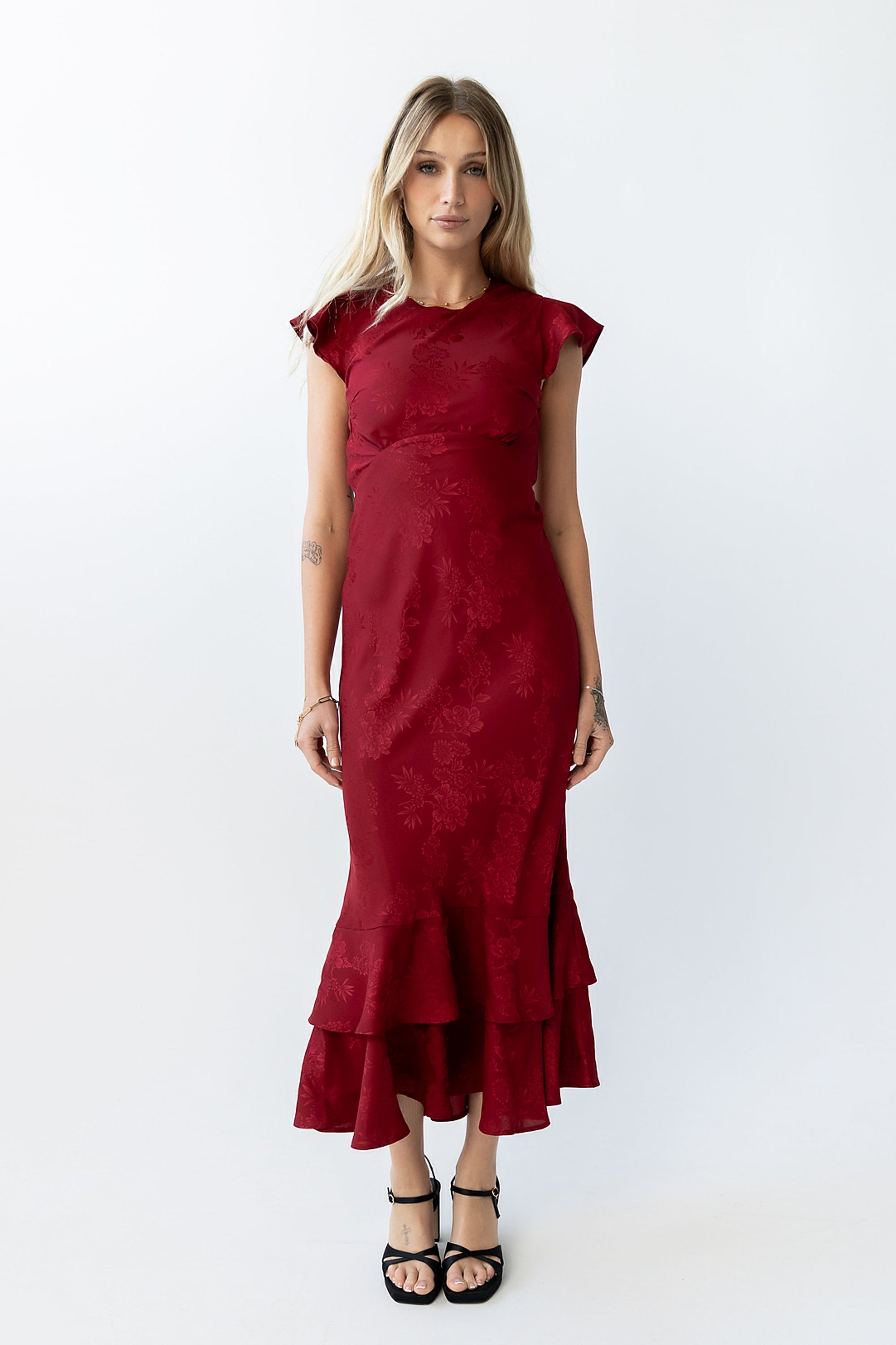 Mateo Floral Maxi Dress Red 7