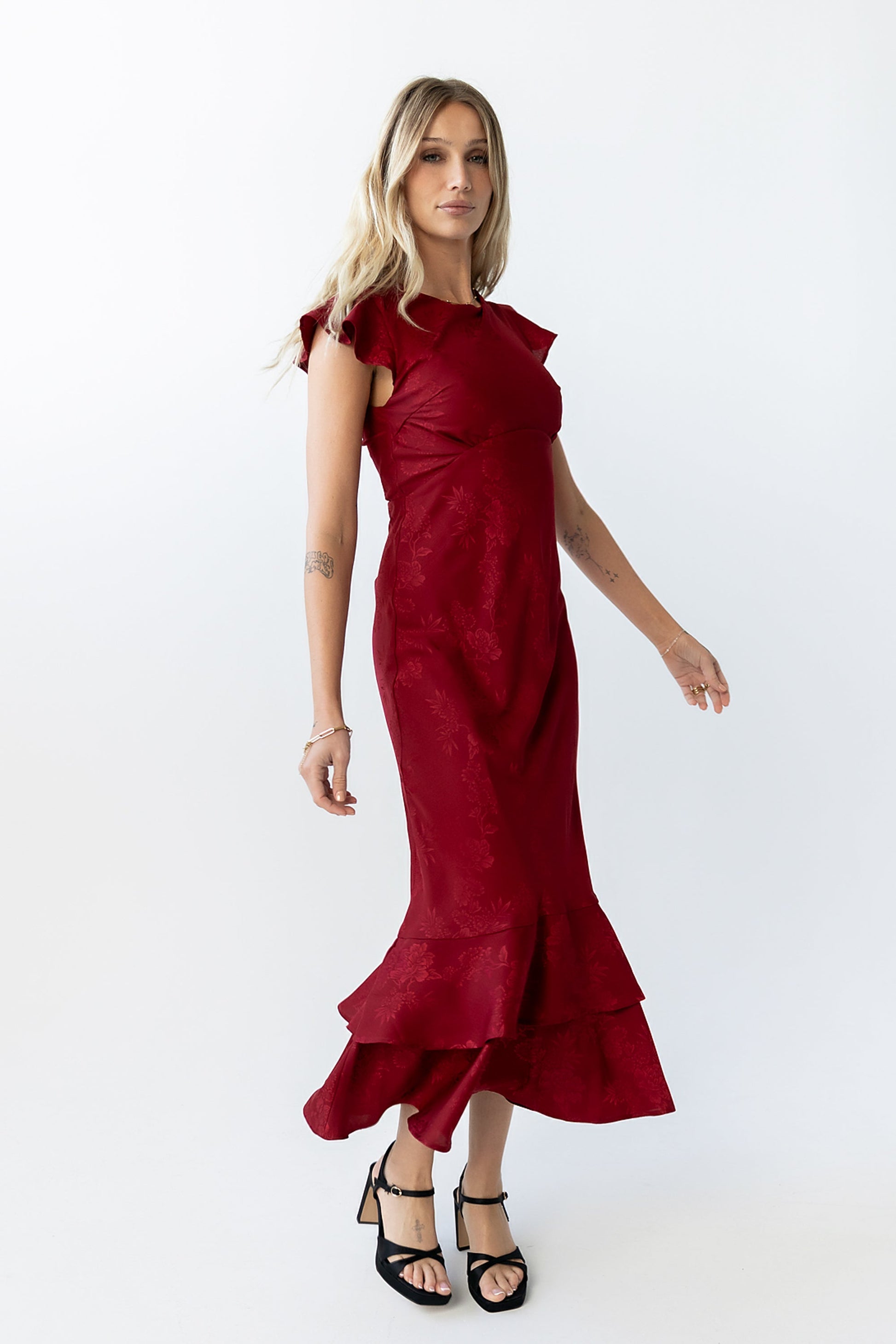 Mateo Floral Maxi Dress Red 3