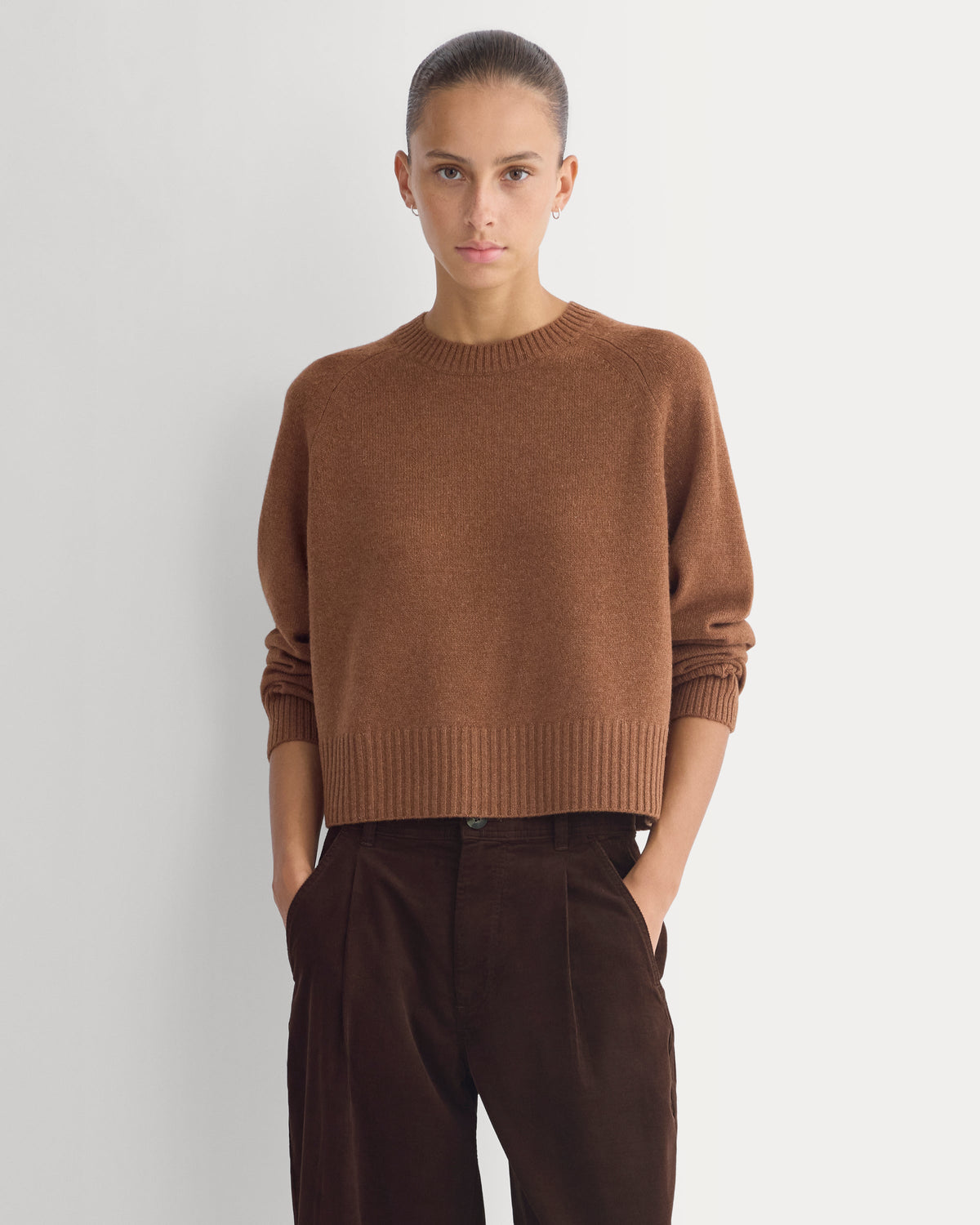 Margot Knit Sweater in Black Cashmere | Brown 2