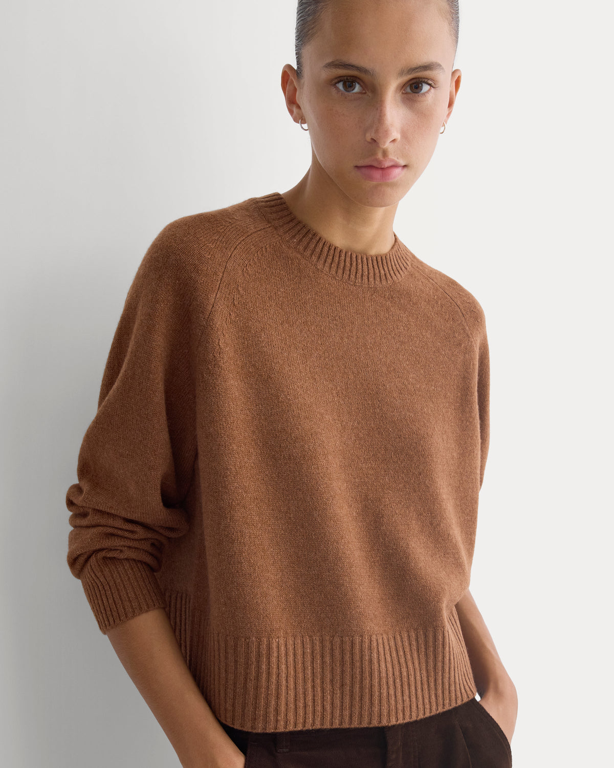Margot Knit Sweater in Black Cashmere | Brown 1