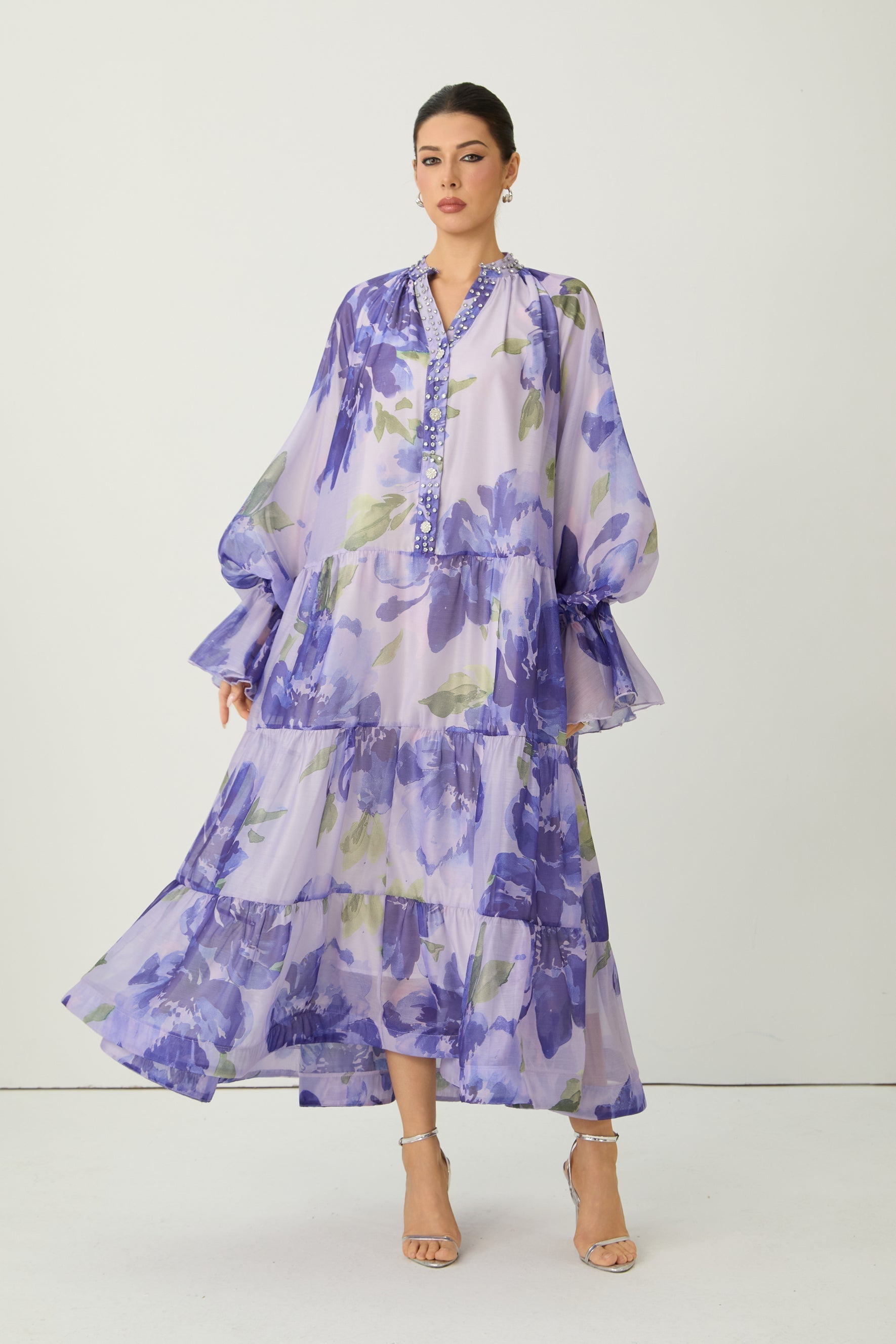 Rowan Floral Tiered Maxi Dress in Amethyst Purple 3