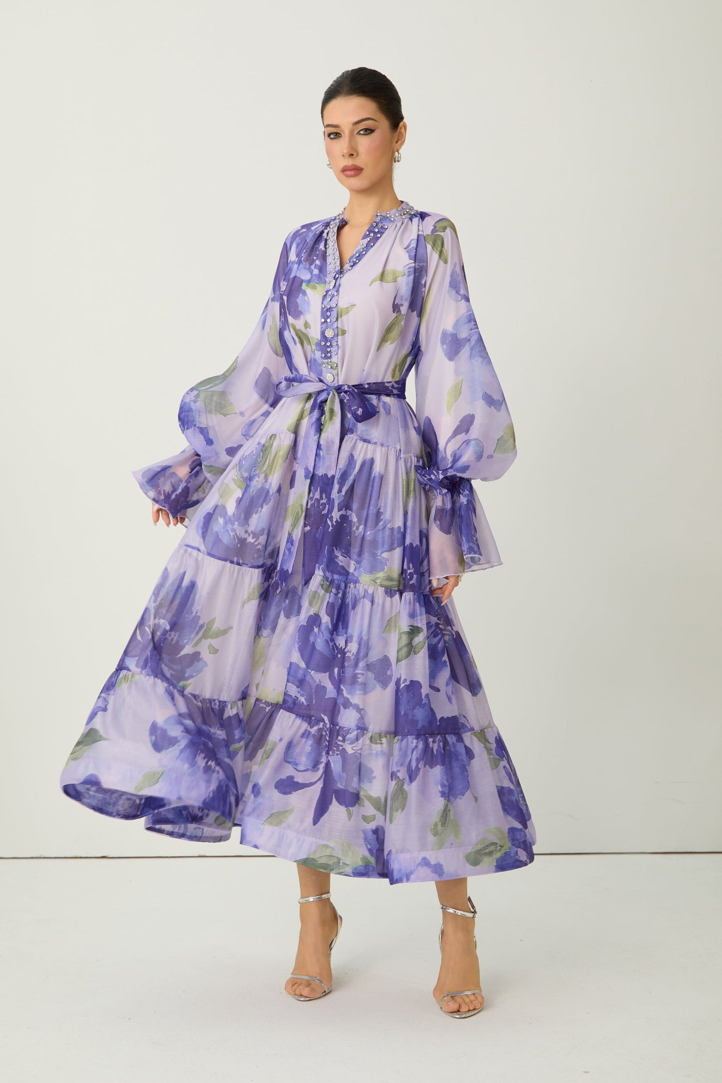 Rowan Floral Tiered Maxi Dress in Amethyst Purple 4