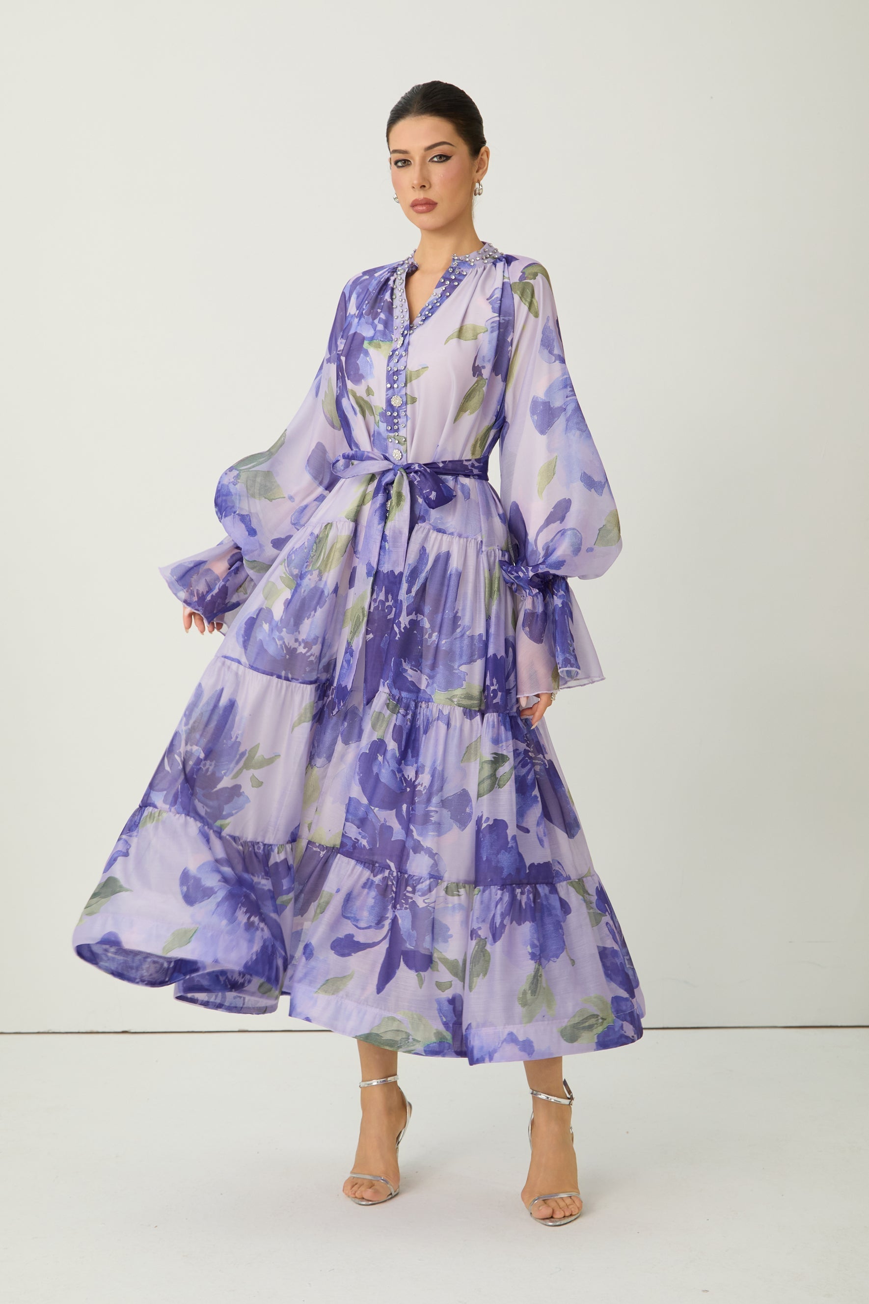 Rowan Floral Tiered Maxi Dress in Amethyst Purple 4