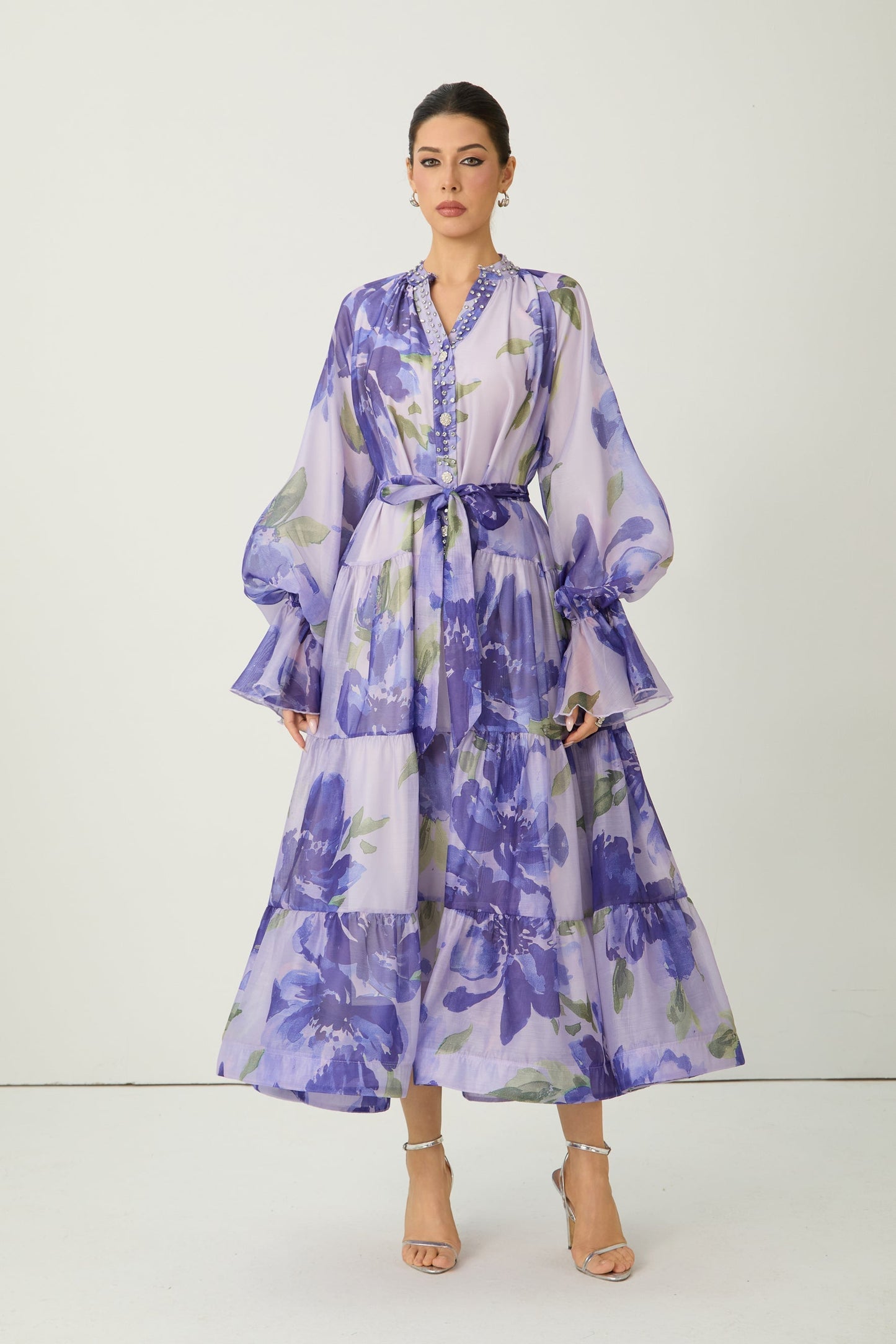 Rowan Floral Tiered Maxi Dress in Amethyst Purple 1