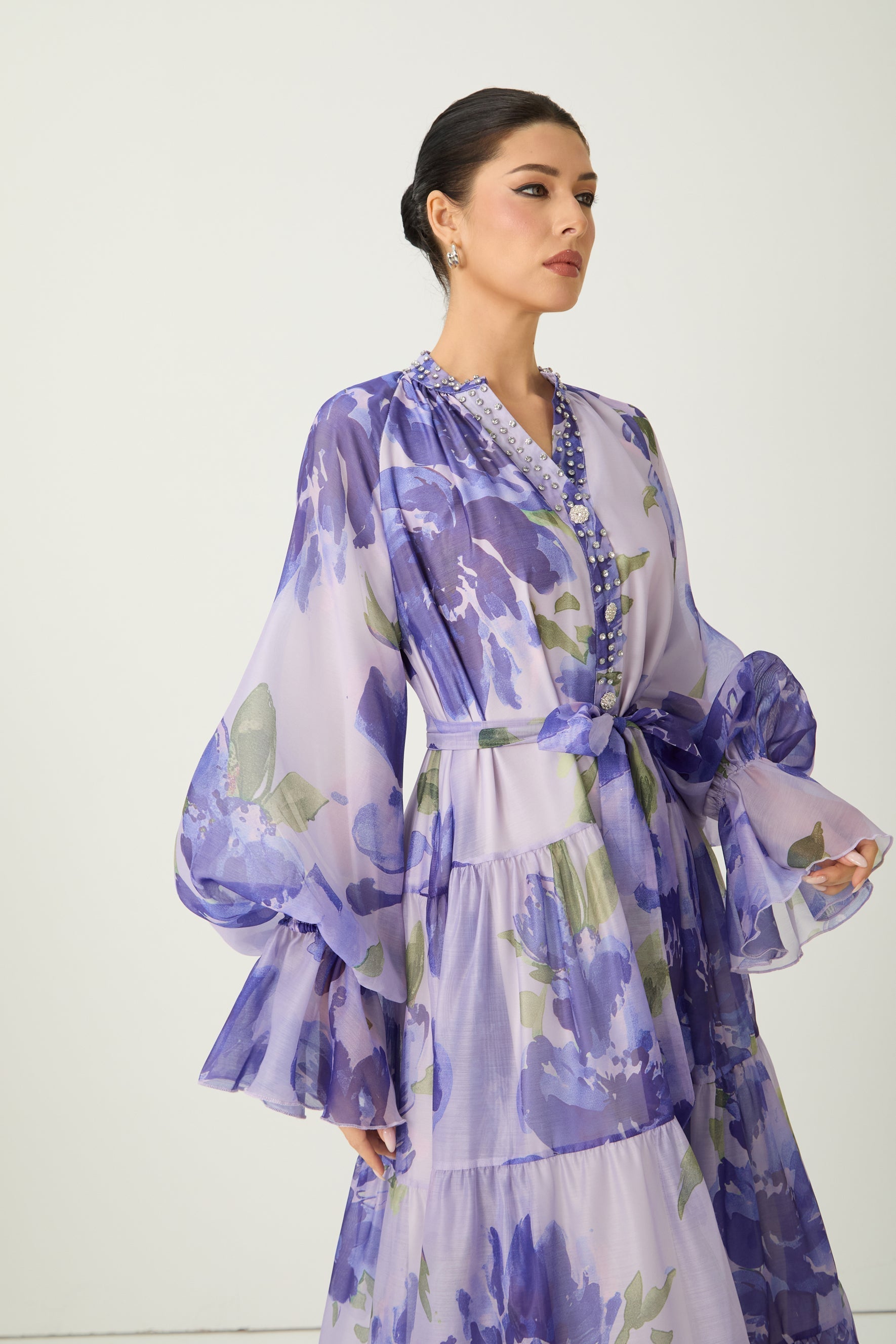 Rowan Floral Tiered Maxi Dress in Amethyst Purple 9