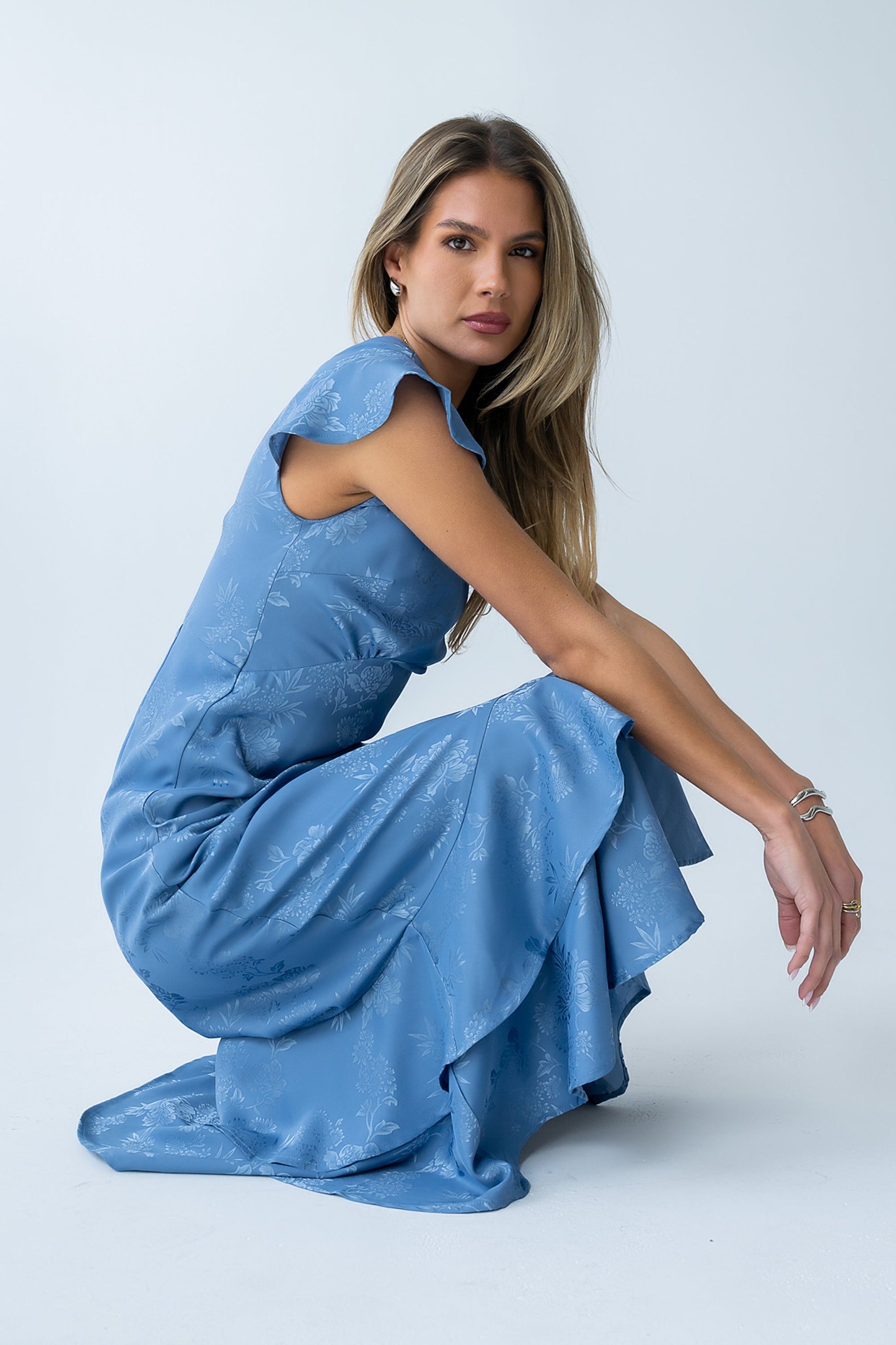 Mateo Floral Maxi Dress Blue 5