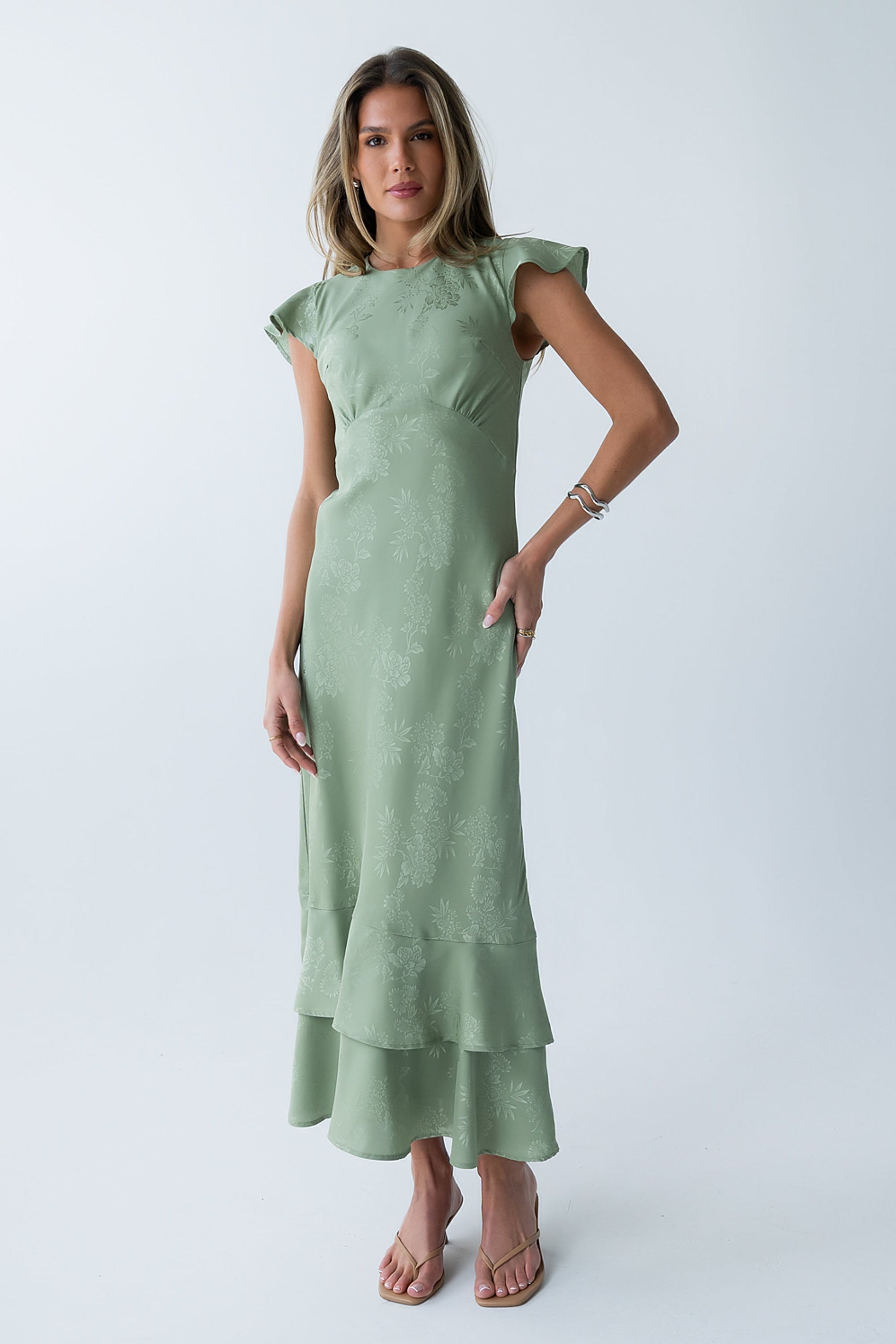 Mateo Floral Maxi Dress Green 10