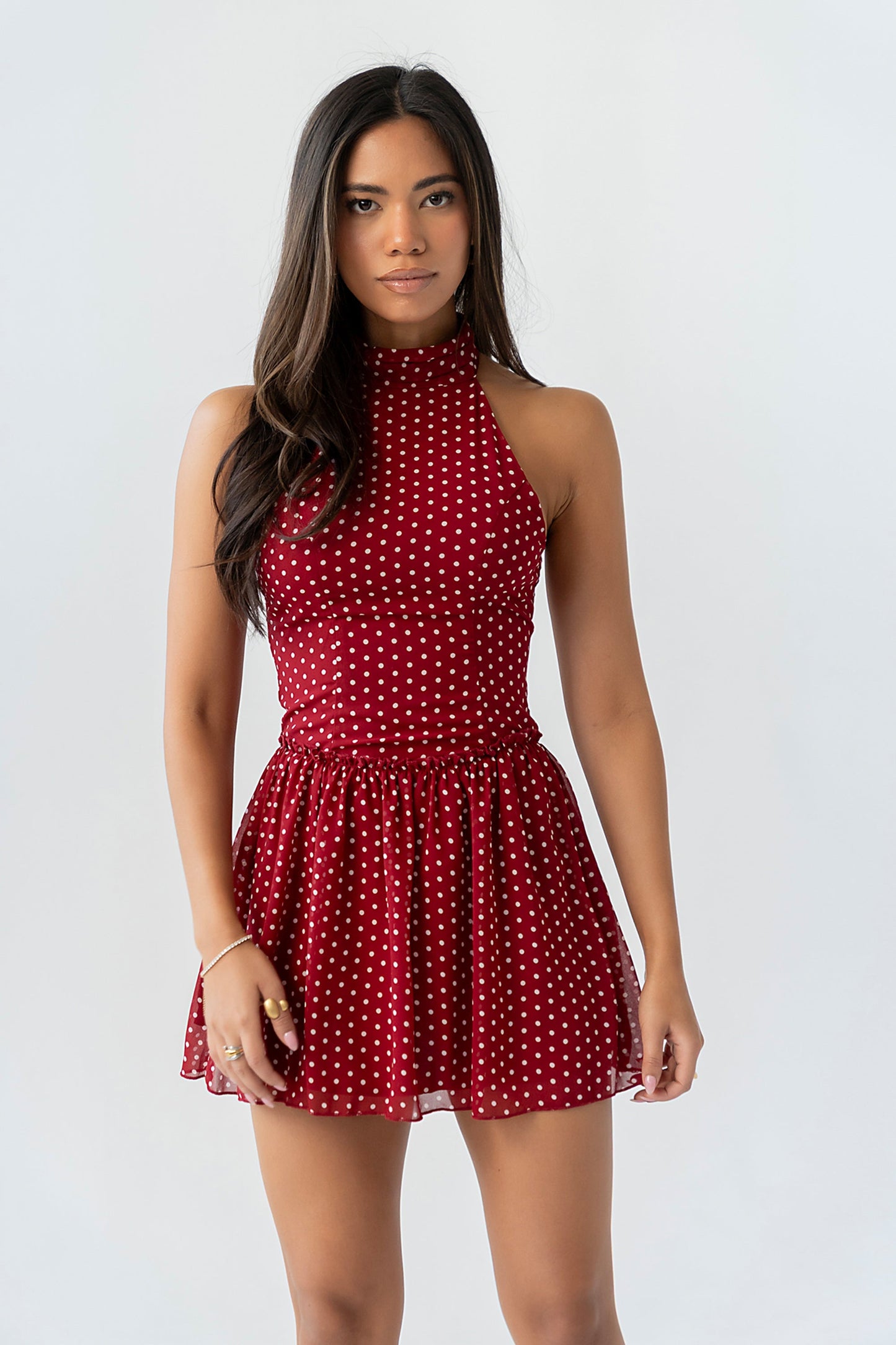 Marybelle Halter Mini Dress Dark Red 8