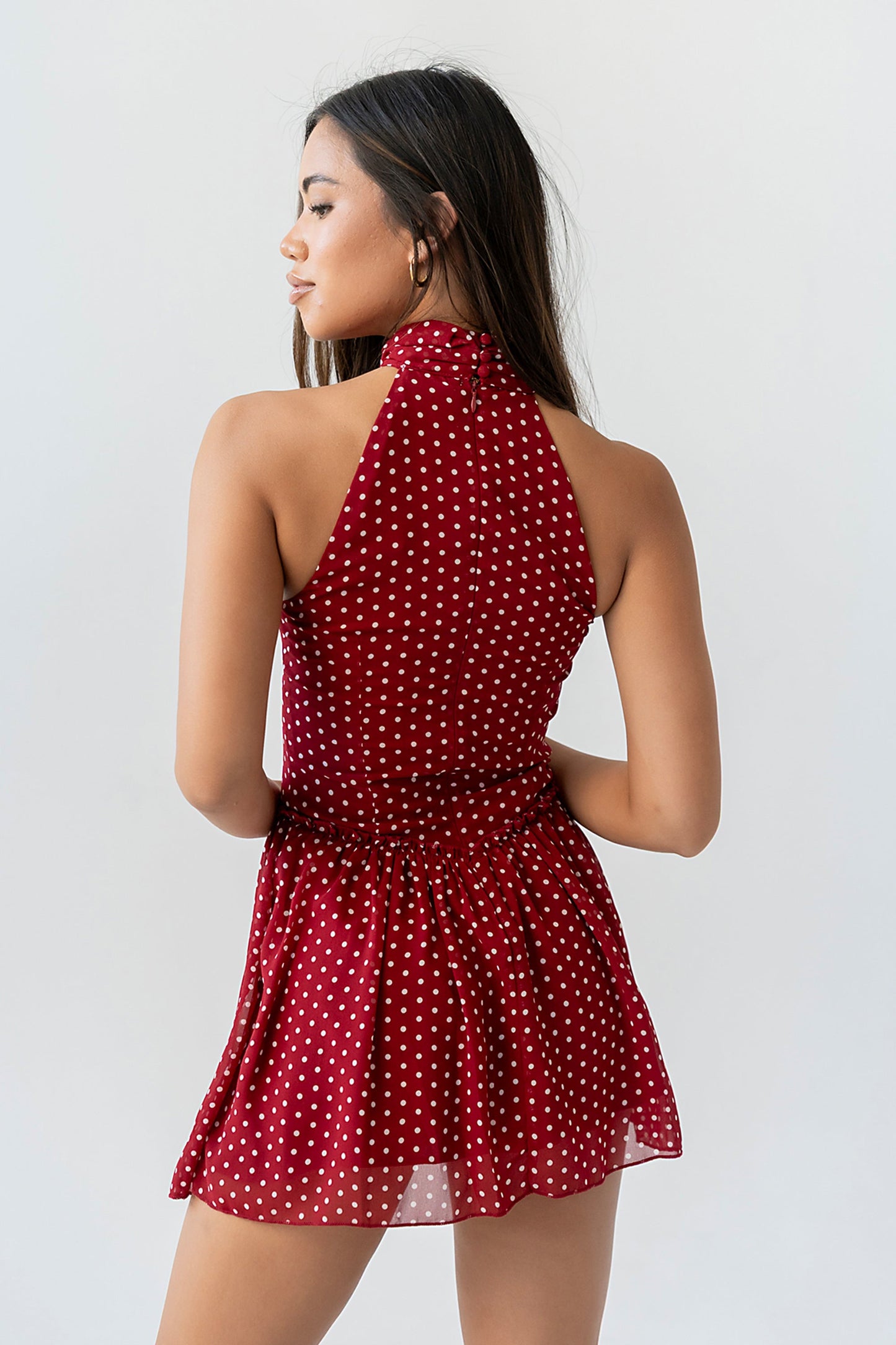 Marybelle Halter Mini Dress Dark Red 9