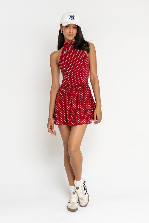 Marybelle Halter Mini Dress Dark Red 1