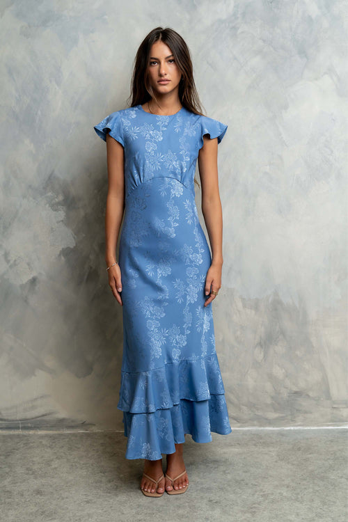 Mateo Floral Maxi Dress Blue 1