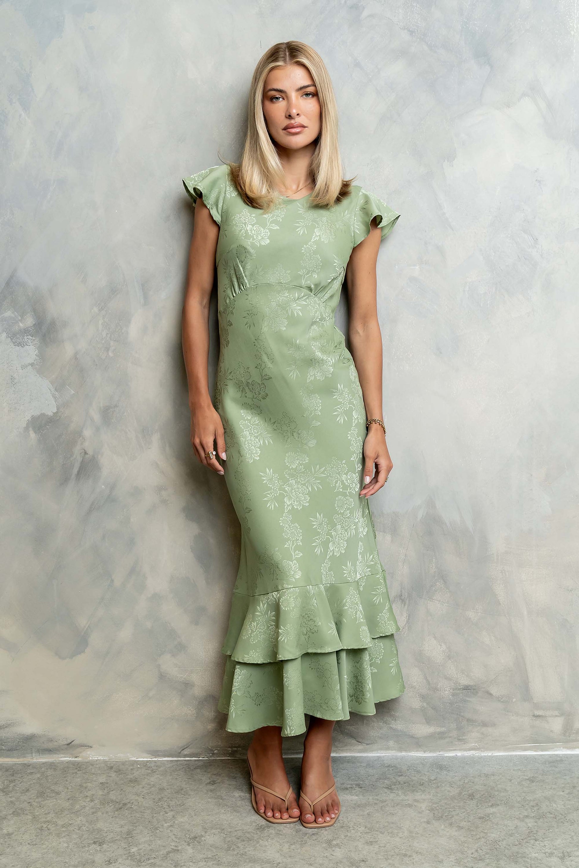 Mateo Floral Maxi Dress Green 1