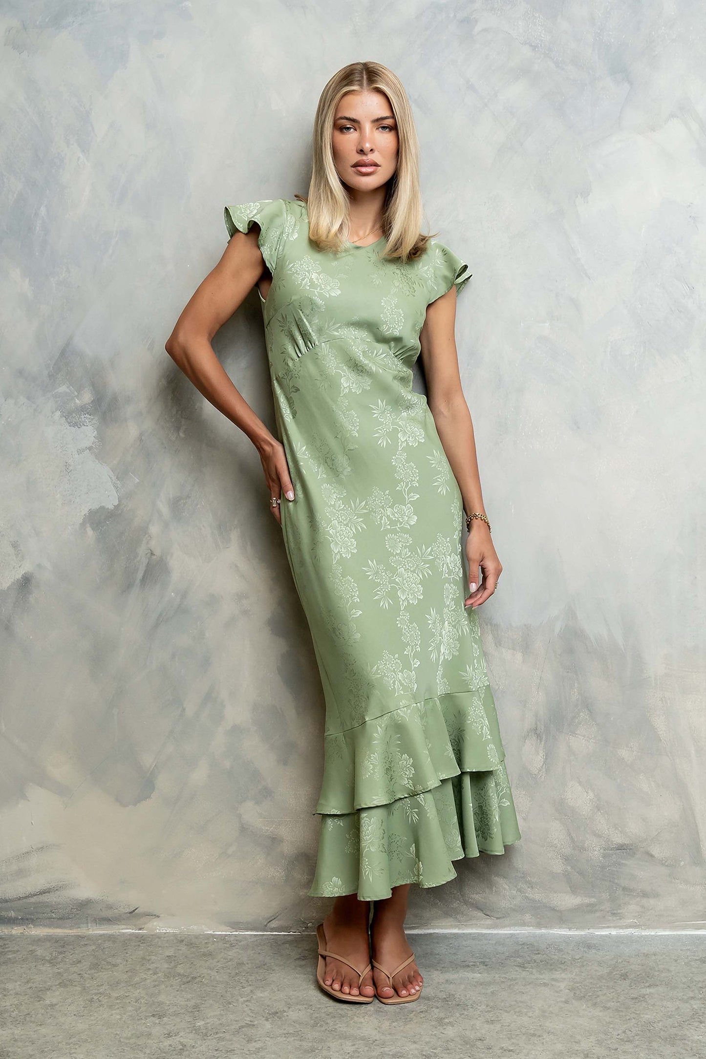 Mateo Floral Maxi Dress Green 5