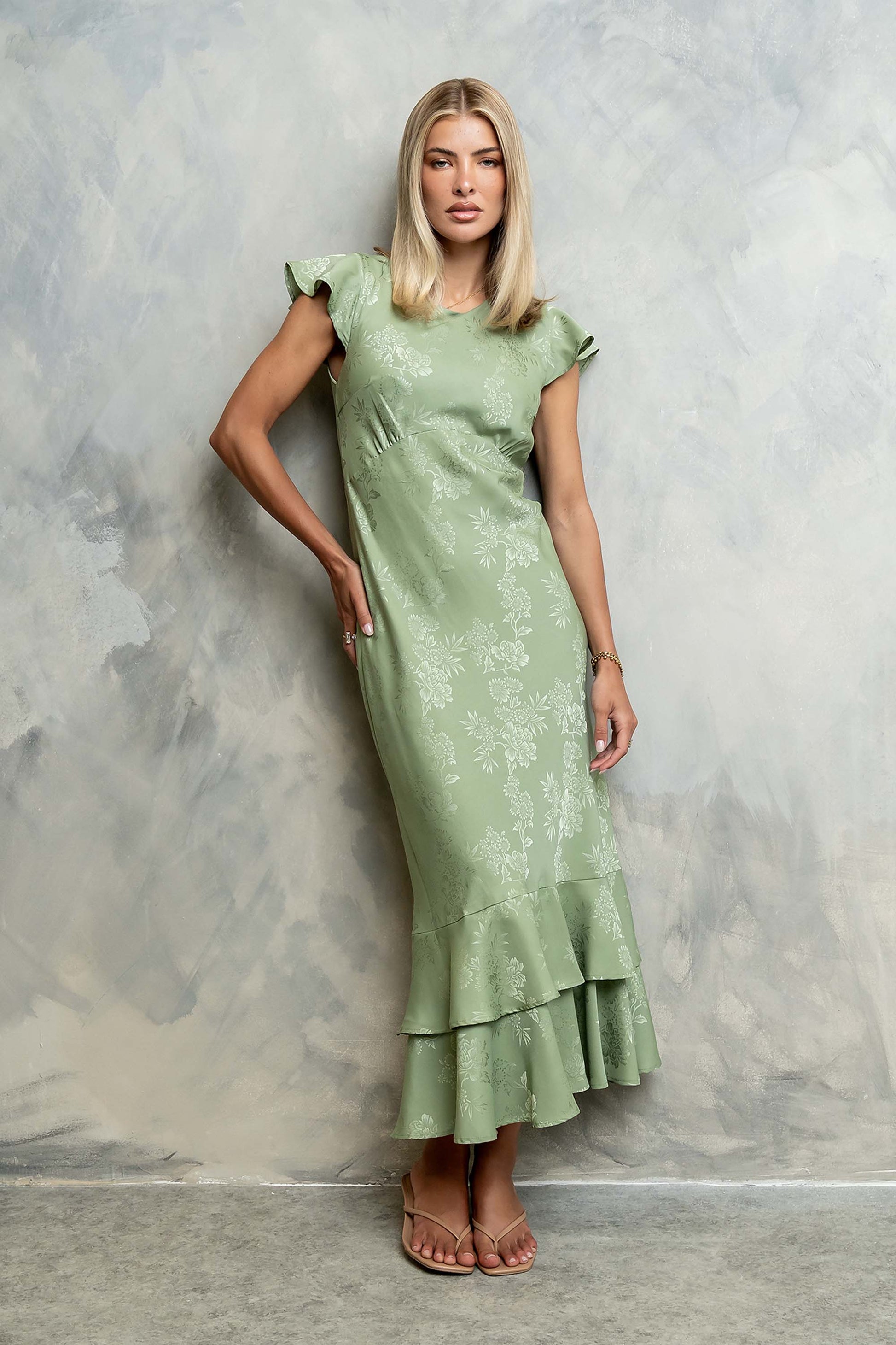 Mateo Floral Maxi Dress Green 5