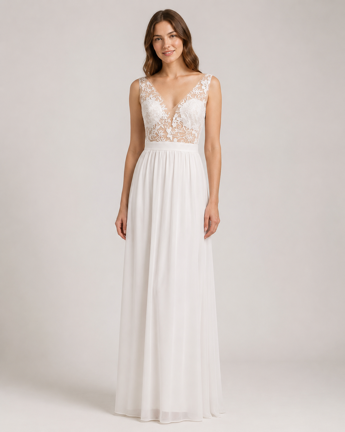Arabella Lace Backless Midi Dress Ausschnitt, Weiß 1