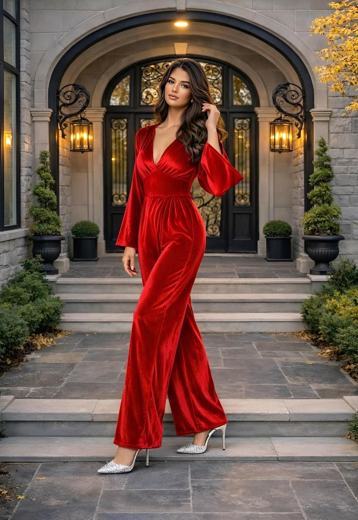 Vivienne Velvet Jumpsuit Red 1