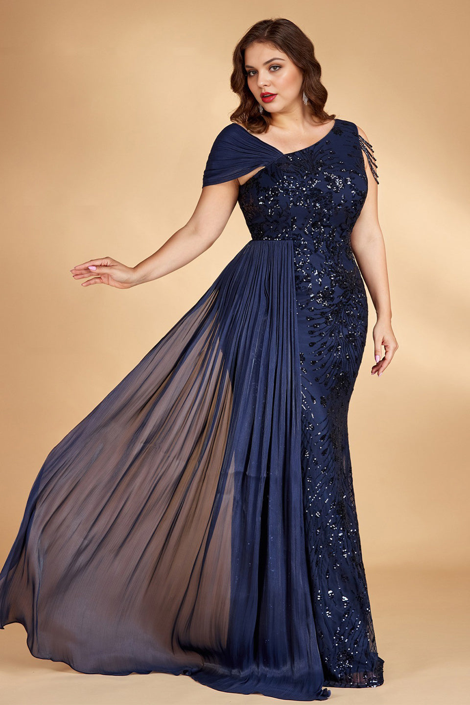 Celeste One-Shoulder Beaded Maxi Dress Blue 3