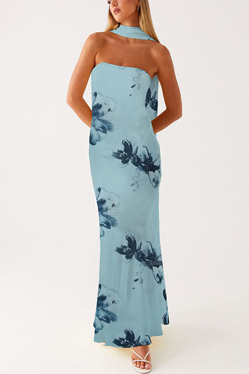 Margot Floral Bodycon Maxi Dress Blue 5