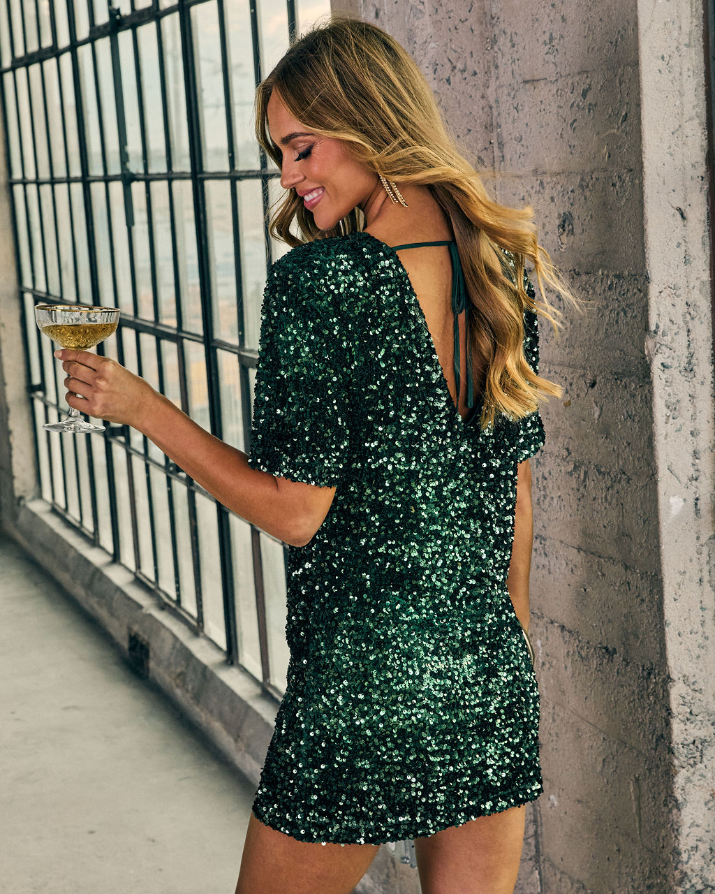 Celeste Sequin Mini Dress Hunter Green 4