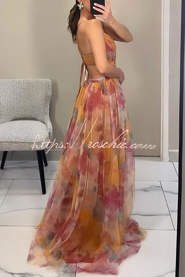 Giselle Tulle Floral Maxi Dress Rose Red 3