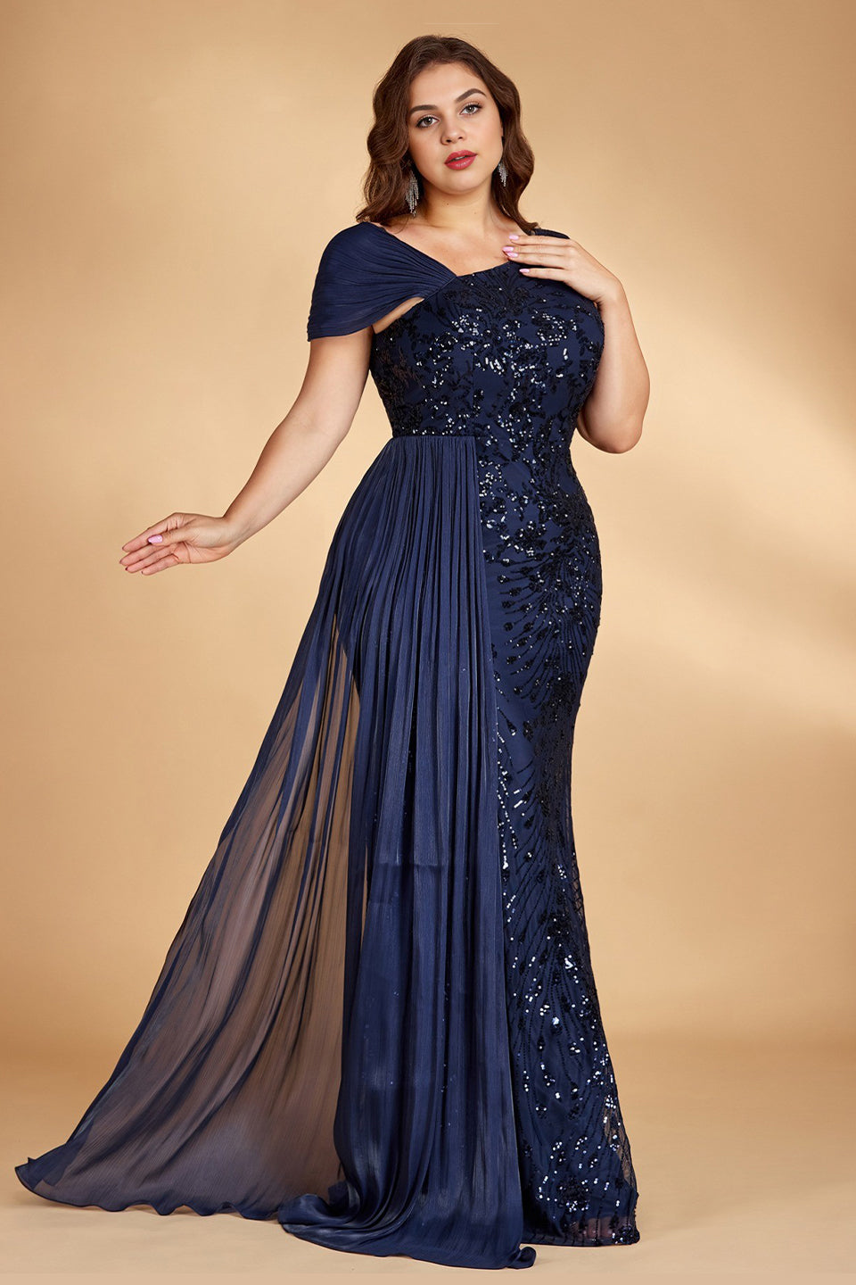 Celeste One-Shoulder Beaded Maxi Dress Blue 1