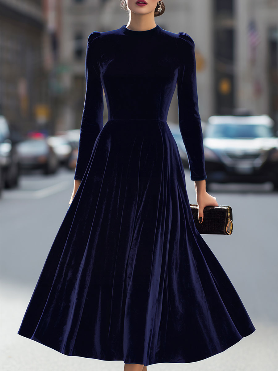 Margot Velvet Midi Dress Navy Blue 1