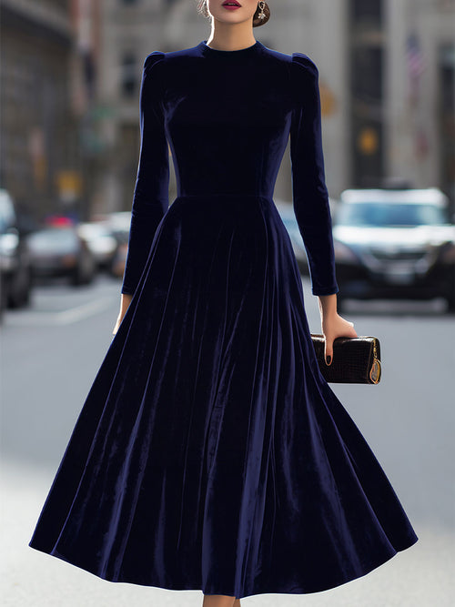 Margot Velvet Midi Dress Navy Blue 1