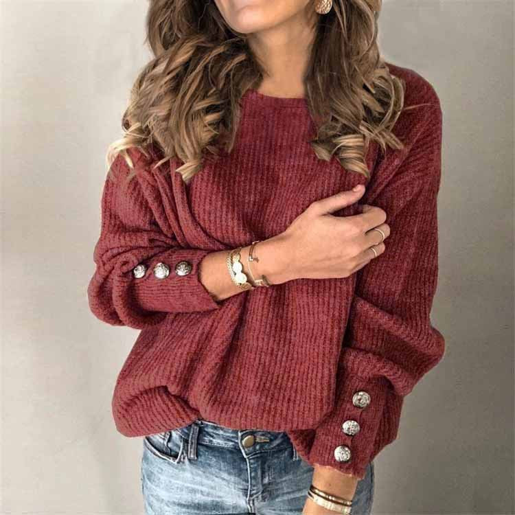 Margot Button-Front Knit Top Wine Red 6