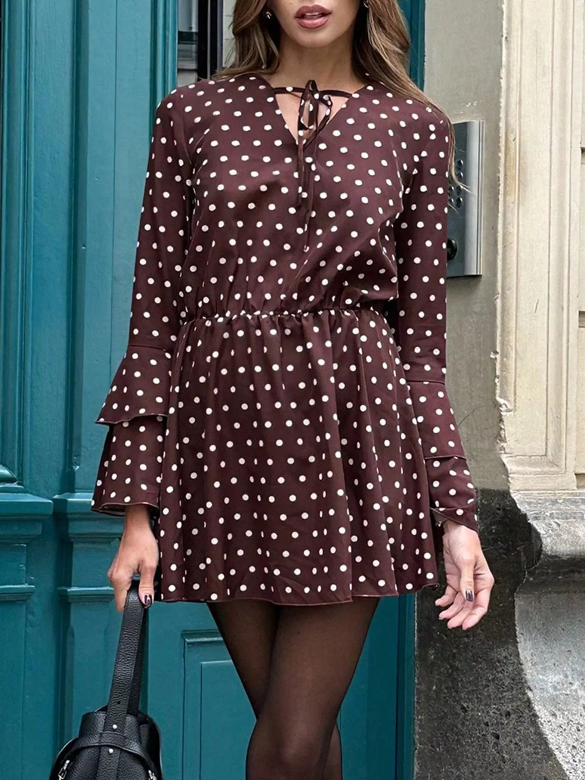 Margot Polka Dot Mini Dress Brown 4