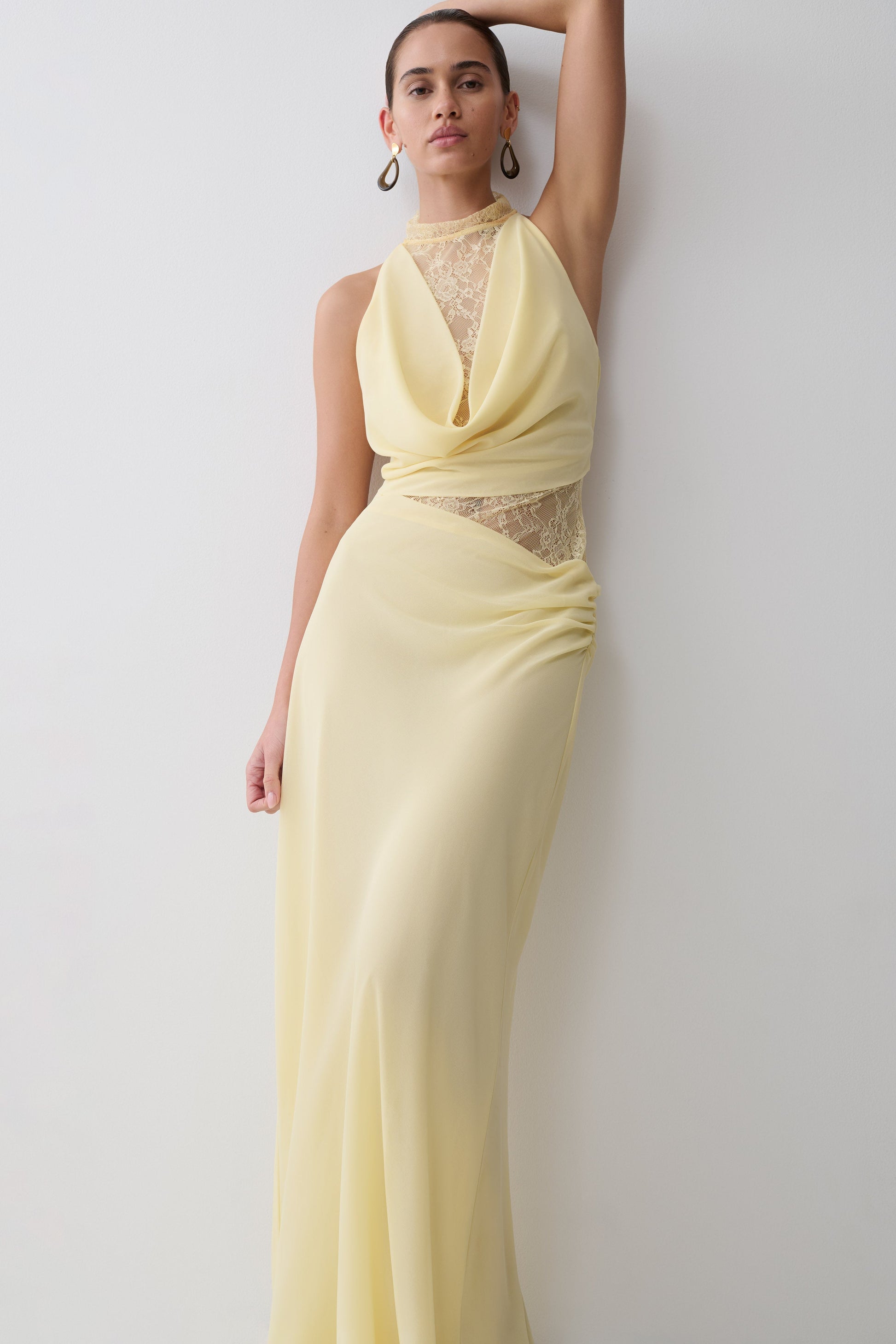 Arra Chiffon & Lace Halter Maxi Dress in Plum Lemon 3