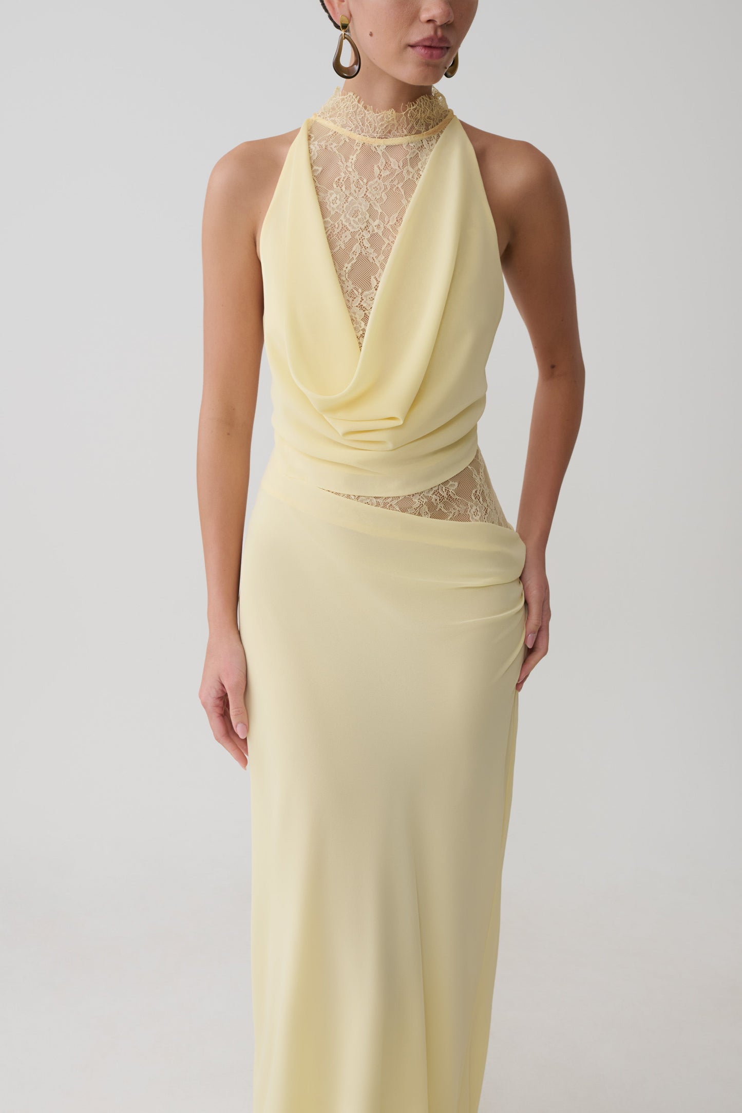 Arra Chiffon & Lace Halter Maxi Dress in Plum Lemon 7