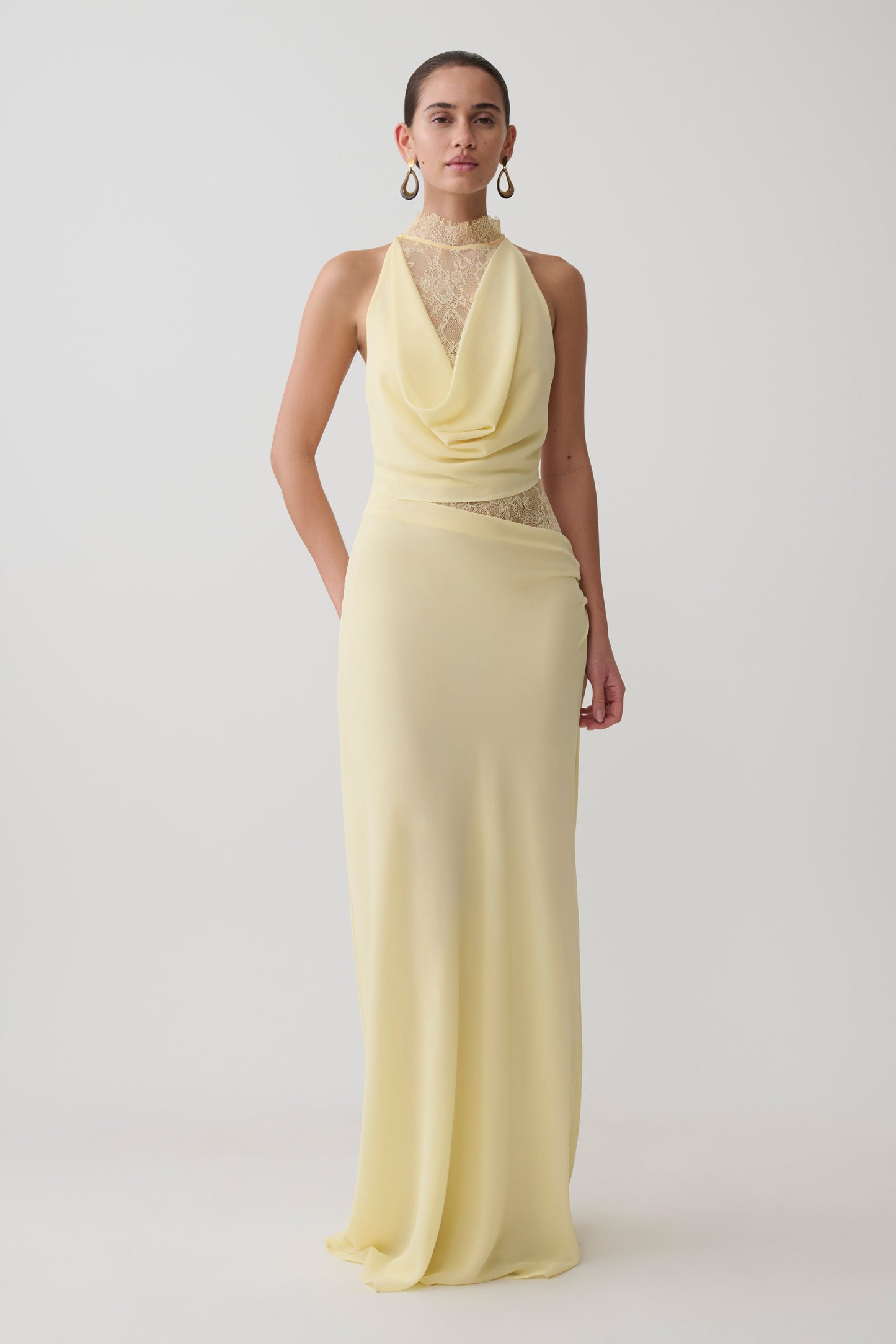 Arra Chiffon & Lace Halter Maxi Dress in Plum Lemon 1