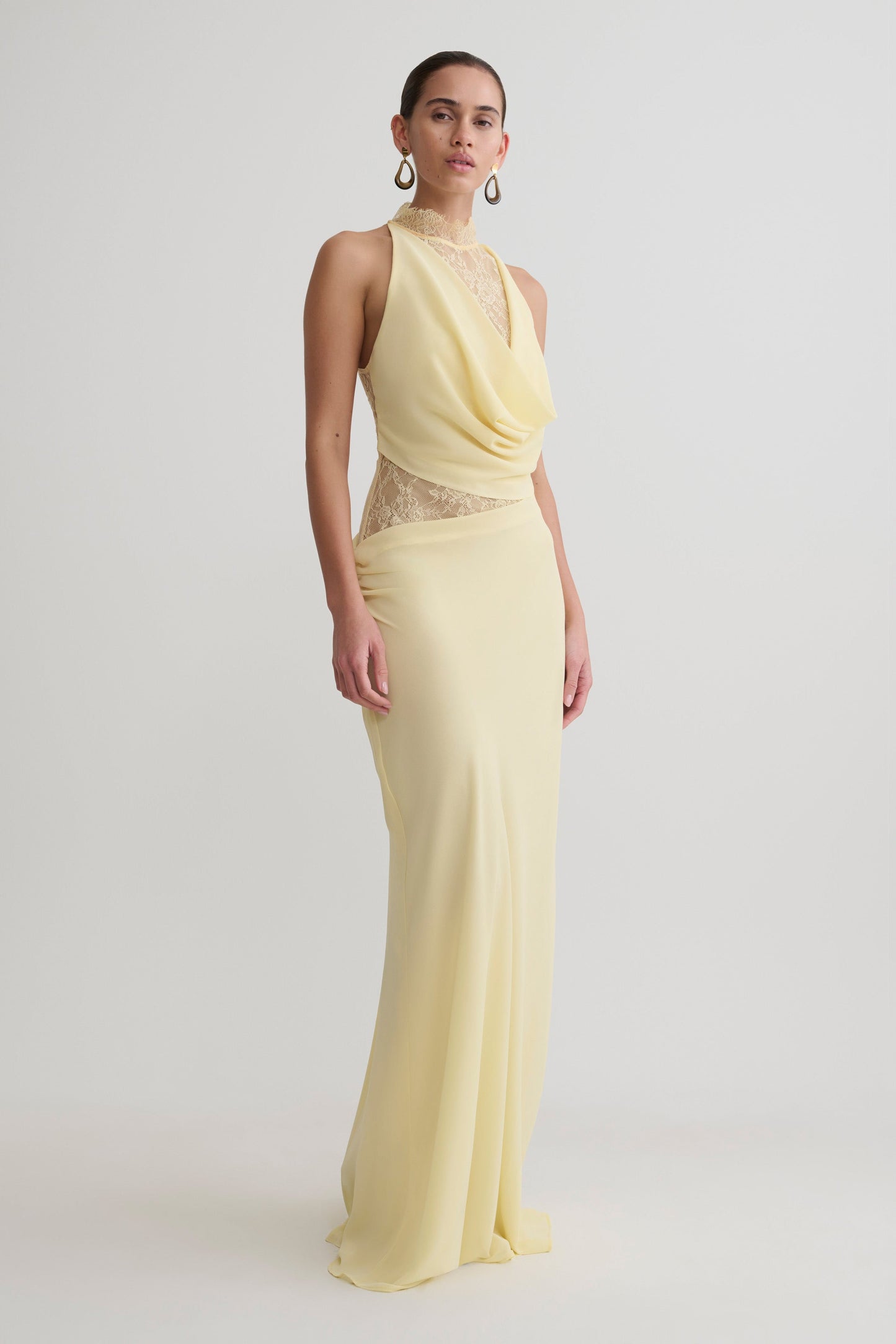 Arra Chiffon & Lace Halter Maxi Dress in Plum Lemon 5