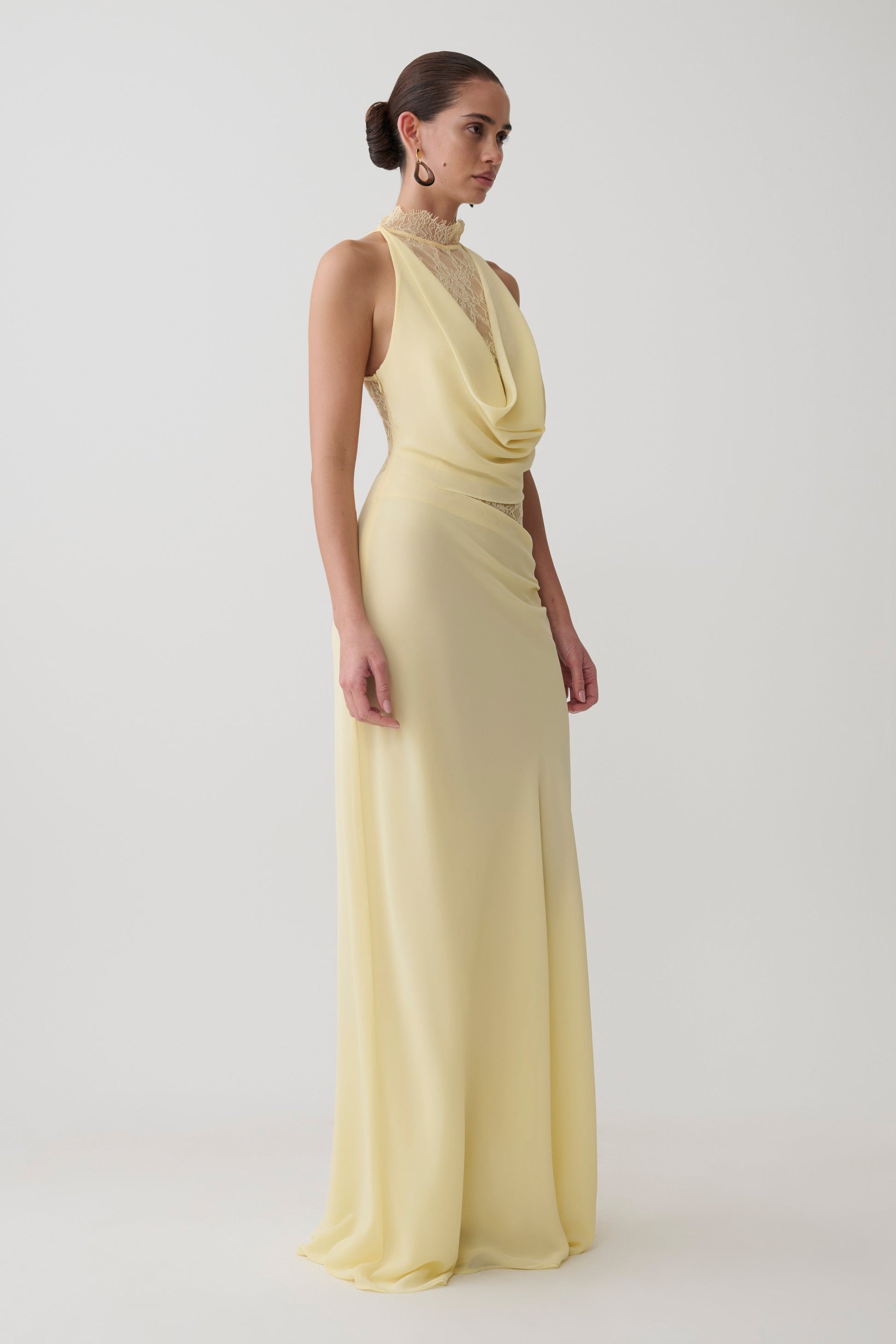 Arra Chiffon & Lace Halter Maxi Dress in Plum Lemon 4