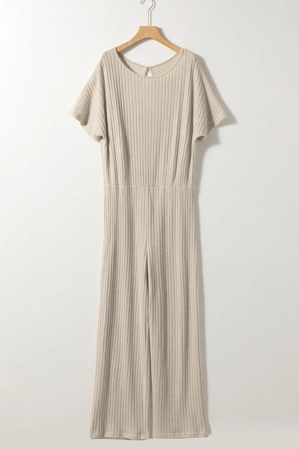Margot Ribbed Knit Jumpsuit Beige 6