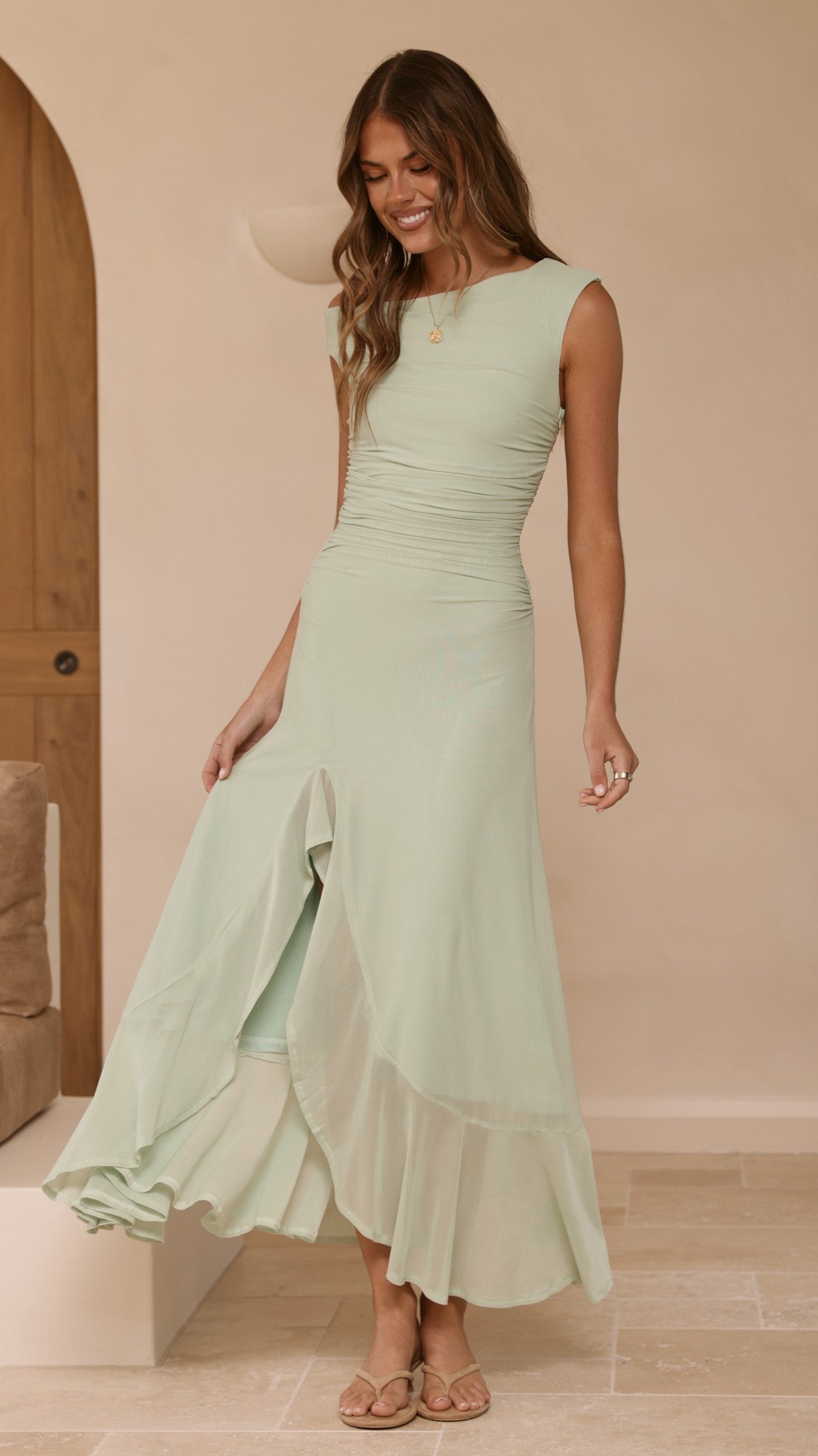 Sareiah Silk Maxi Dress Sage 3