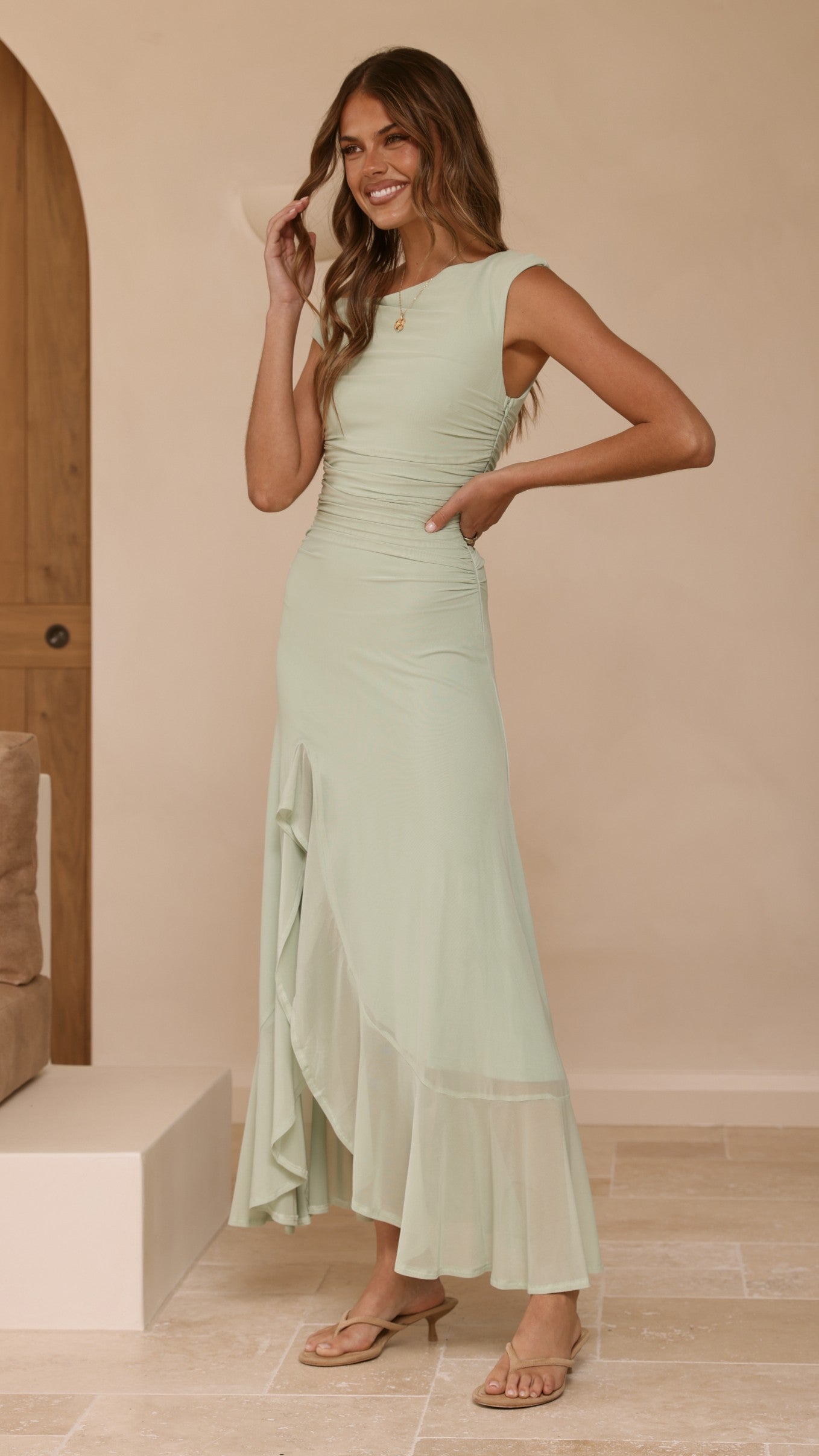 Sareiah Silk Maxi Dress Sage 4