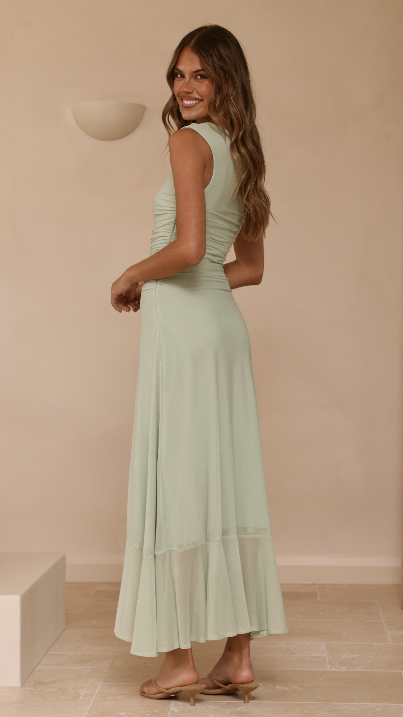 Sareiah Silk Maxi Dress Sage 2