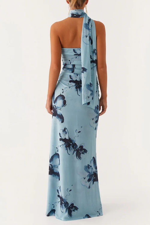 Margot Floral Bodycon Maxi Dress Blue 7
