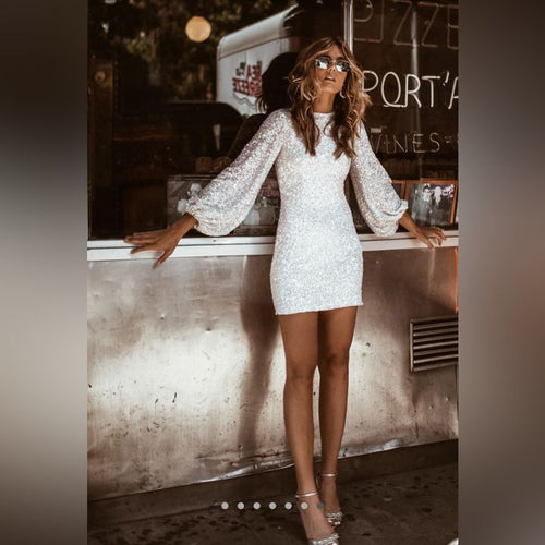 Goldie Sequin Mini Dress White 1