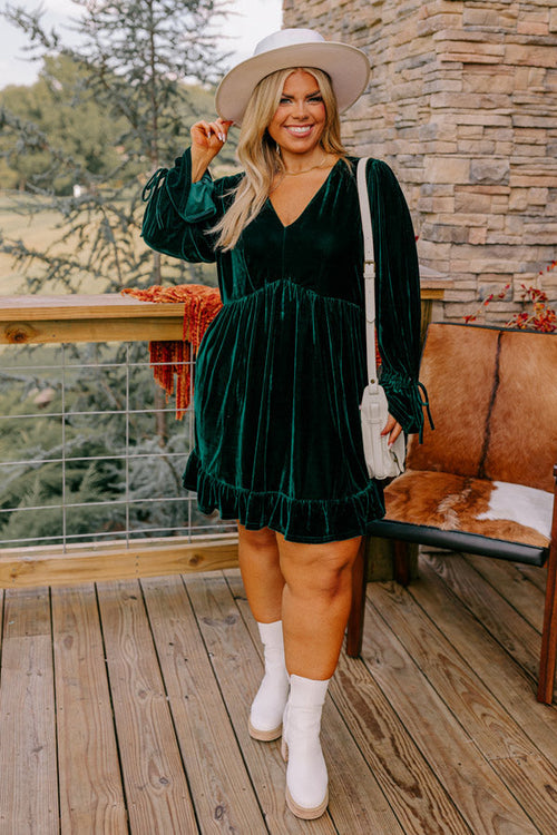 Ophelia Velvet Mini Dress Green 1