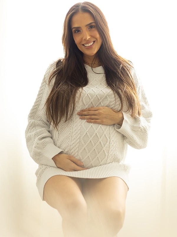 Matilda Cable Knit Mini Sweater Dress White 9