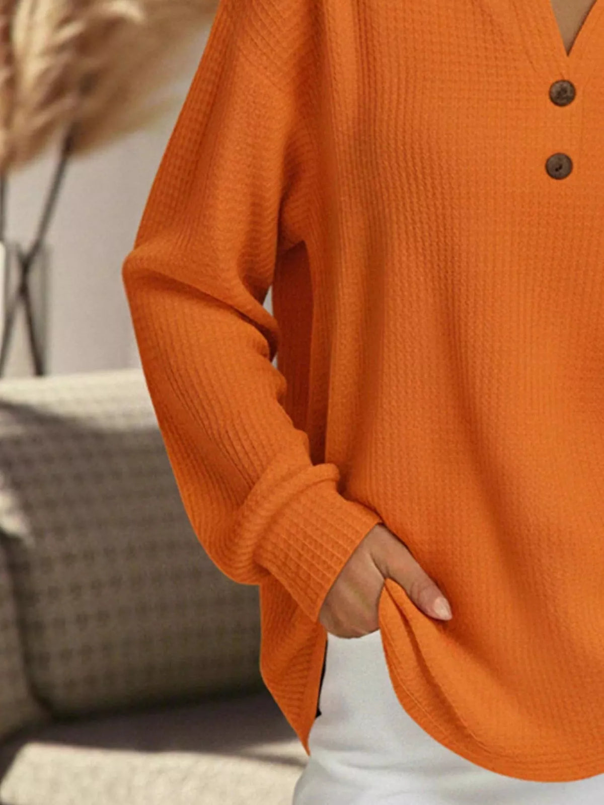 Helena Textured Knit Button-Front Dress Orange Red 3