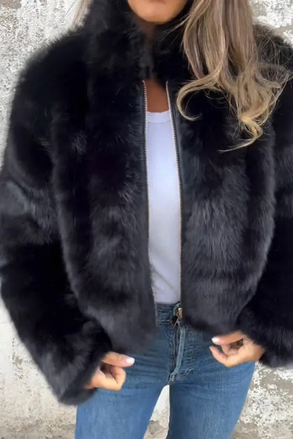 Margot Faux Fur Turtleneck Jacket Red 6