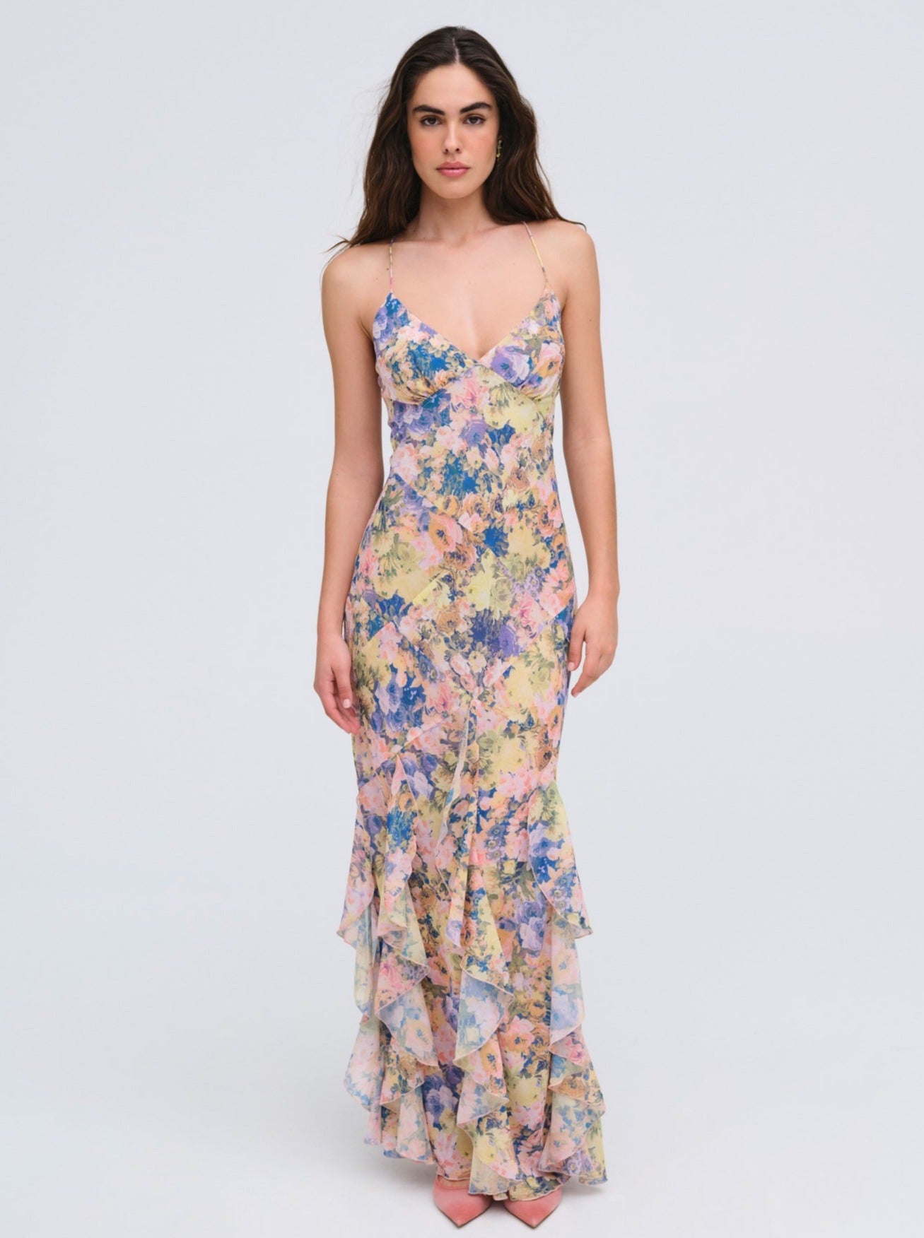 Elea Pink Satin Maxi Dress 1