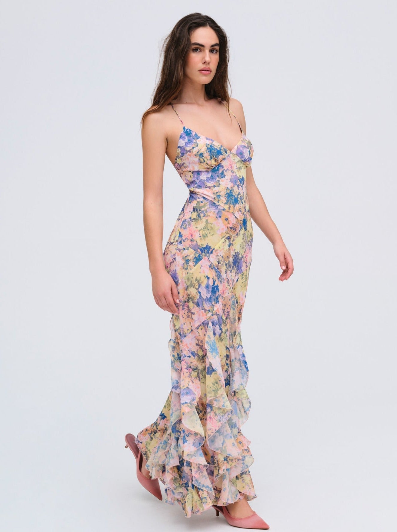 Elea Pink Satin Maxi Dress 3