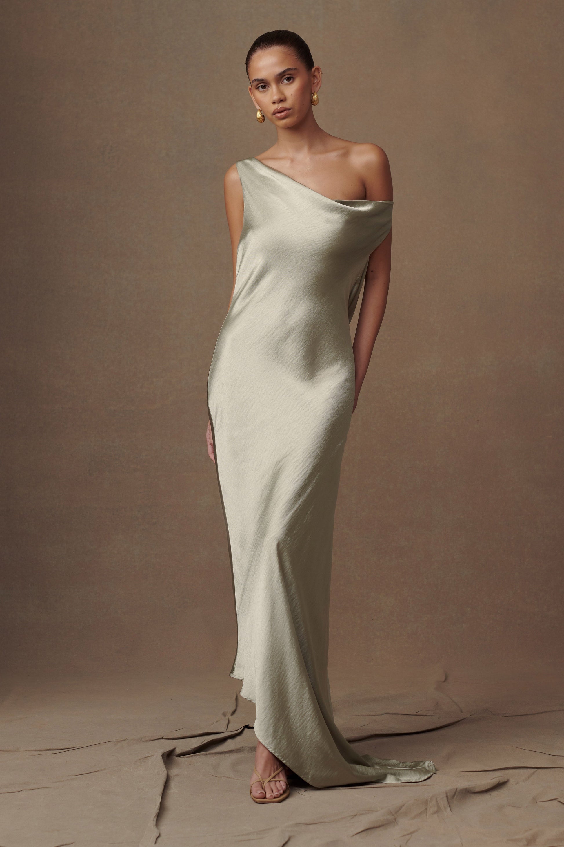 Yvette Asymmetrical Slip Maxi Dress in Emerald Emerald 33