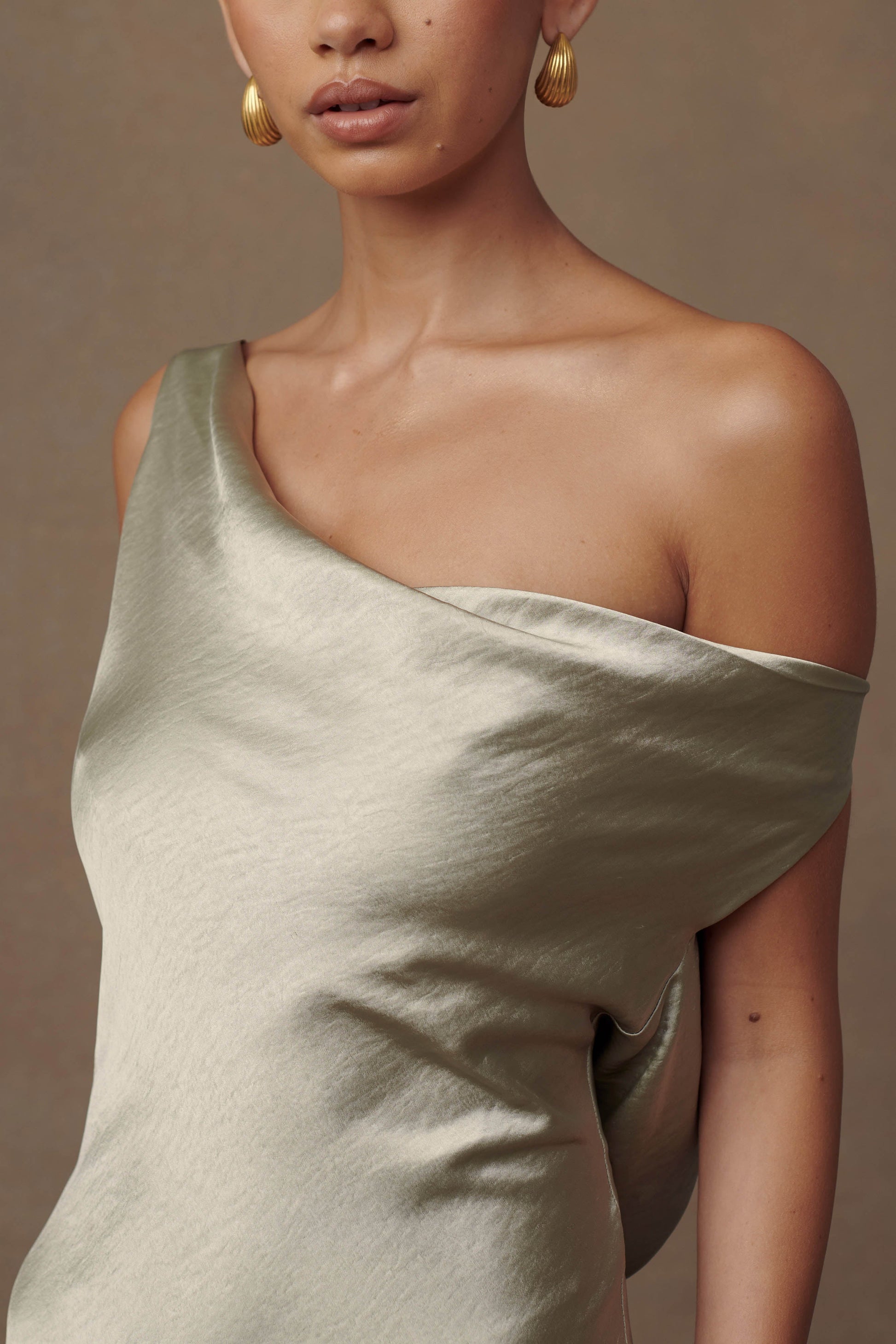 Yvette Asymmetrical Slip Maxi Dress in Emerald Emerald 35