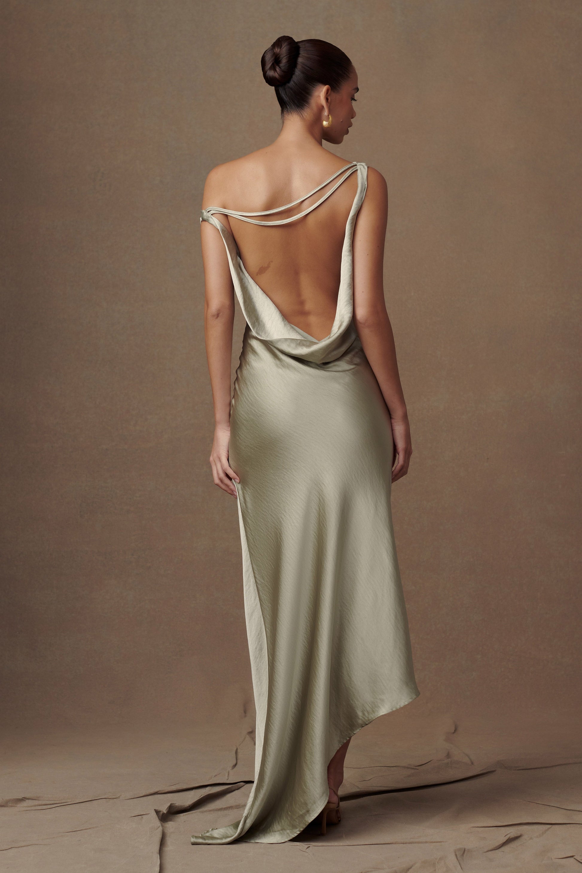 Yvette Asymmetrical Slip Maxi Dress in Emerald Emerald 34